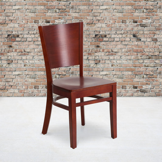 Lacey Series Solid Back Mahogany Wood Restaurant Chair Mahogany Wood Seat/Mahogany Wood Frame