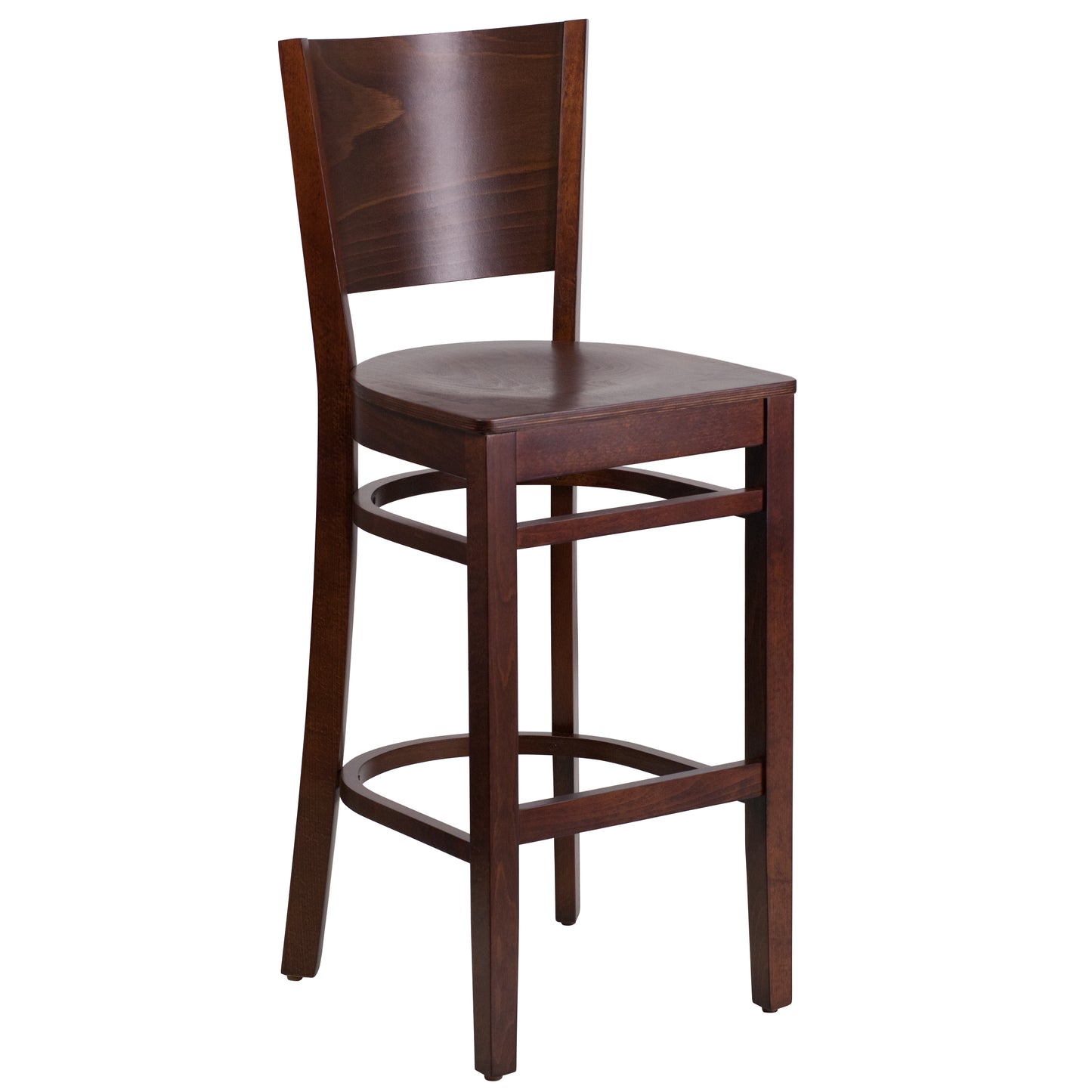 Lacey Series Solid Back Walnut Wood Restaurant Barstool Walnut Wood Seat/Walnut Wood Frame
