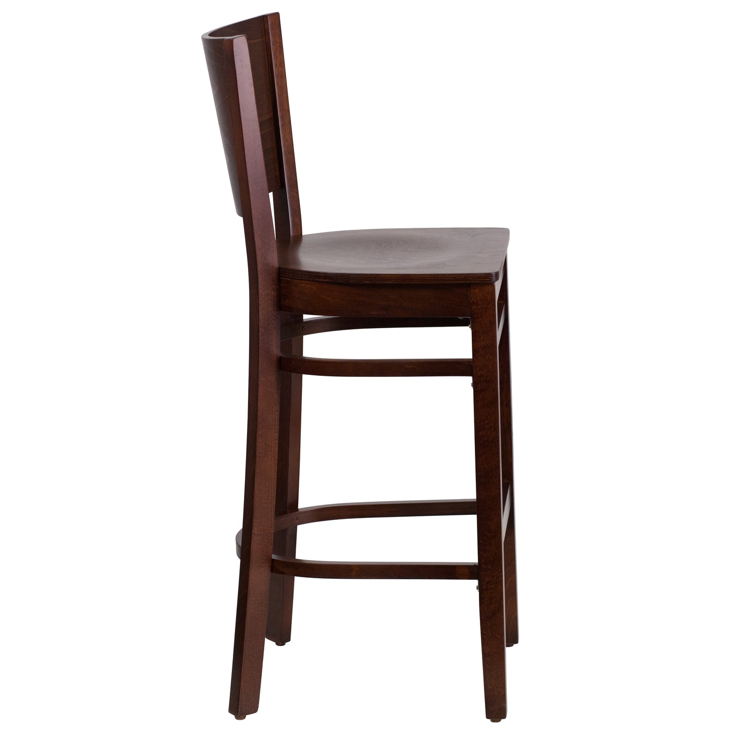 Lacey Series Solid Back Walnut Wood Restaurant Barstool Walnut Wood Seat/Walnut Wood Frame