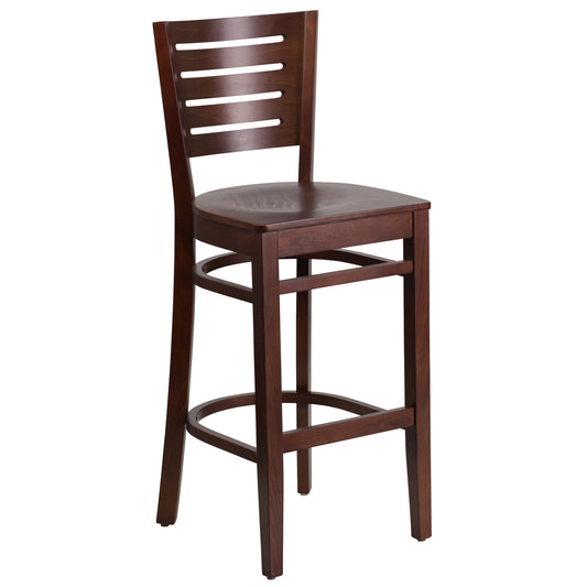 Darby Series Slat Back Walnut Wood Restaurant Barstool Walnut Wood Seat/Walnut Wood Frame