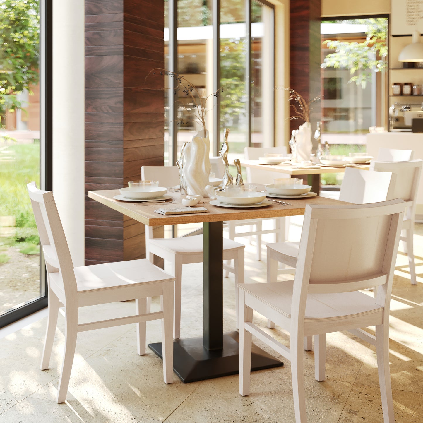 Naples Commercial Grade Solid Wood Dining Chair with Curved Backrest and Antique White Finish Antique White