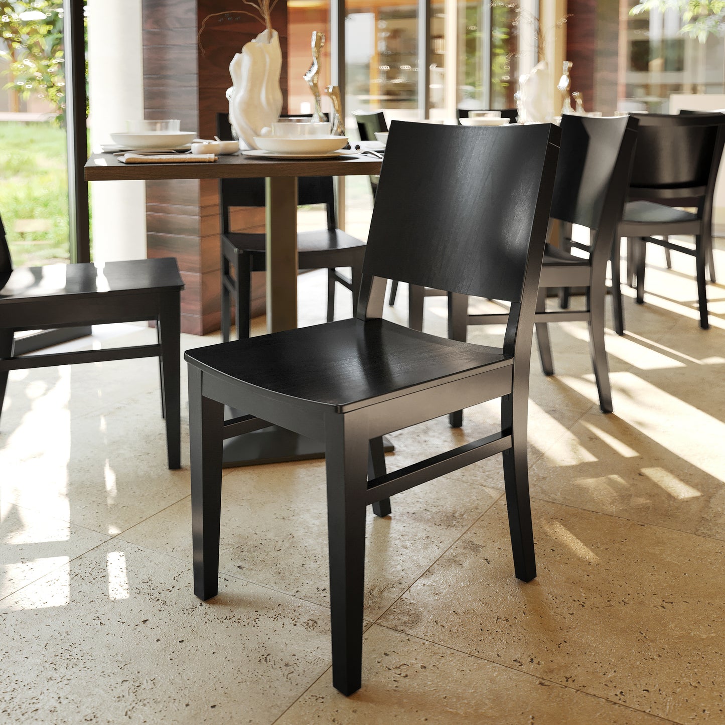 Naples Commercial Grade Solid Wood Dining Chair with Curved Backrest and Black Finish Black