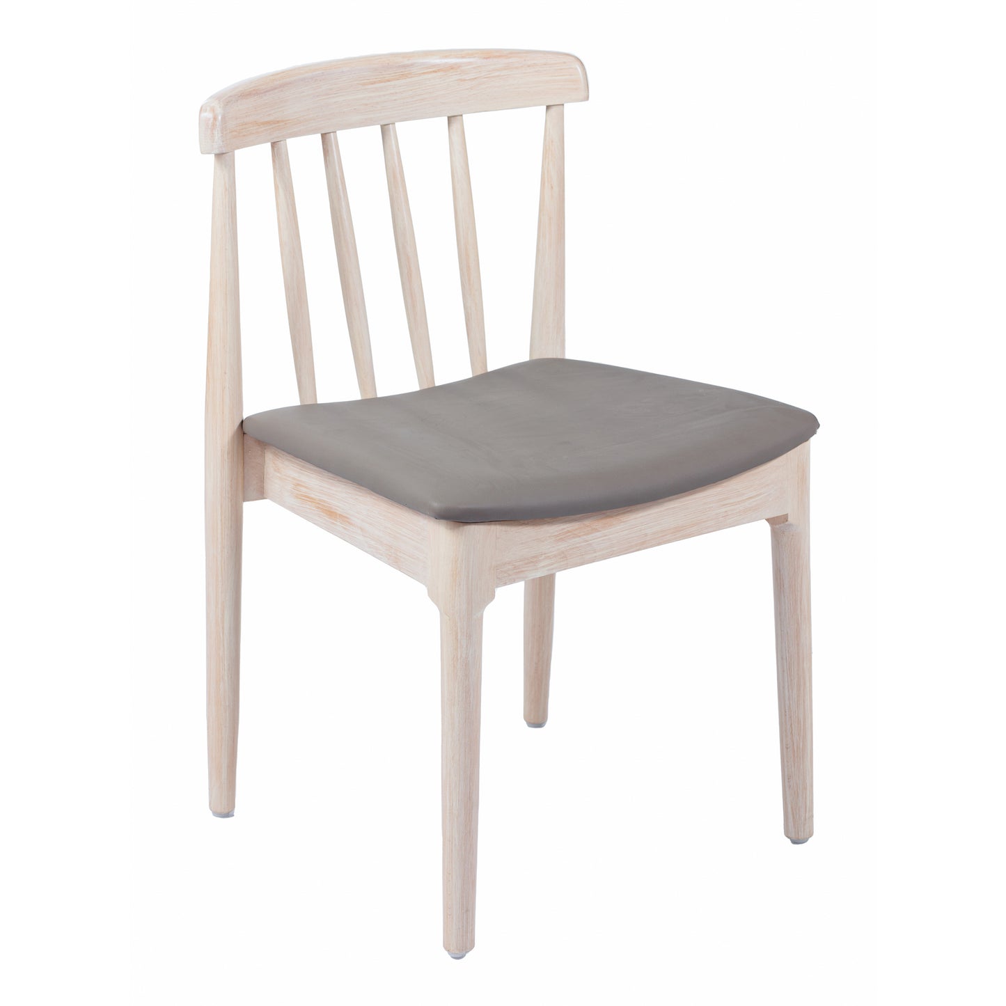 Chester Commercial Grade Solid Wood Antique White Dining Chair with Curved Spindle Backrest and Beige Vinyl Seat Brown Vinyl Seat/Antique White Wood Frame