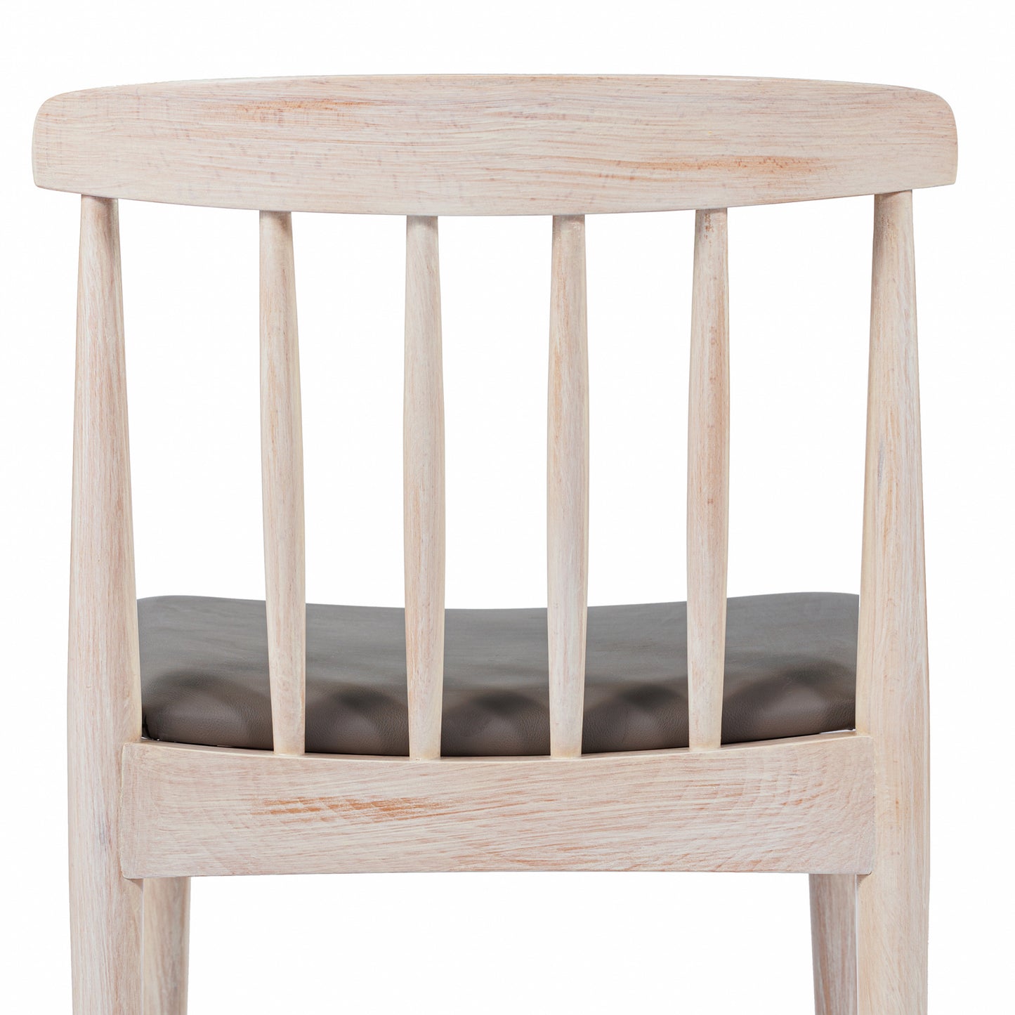 Chester Commercial Grade Solid Wood Antique White Dining Chair with Curved Spindle Backrest and Beige Vinyl Seat Brown Vinyl Seat/Antique White Wood Frame