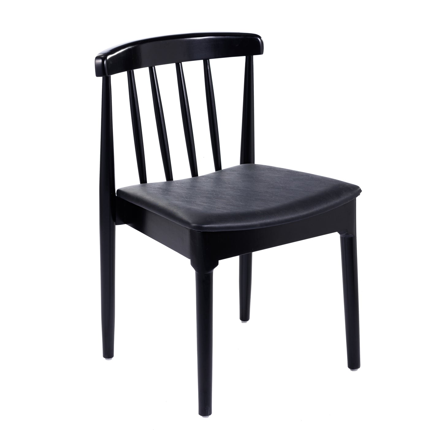Chester Commercial Grade Solid Wood Black Dining Chair with Curved Spindle Backrest and Black Vinyl Seat Black Vinyl Seat/Black Wood Frame