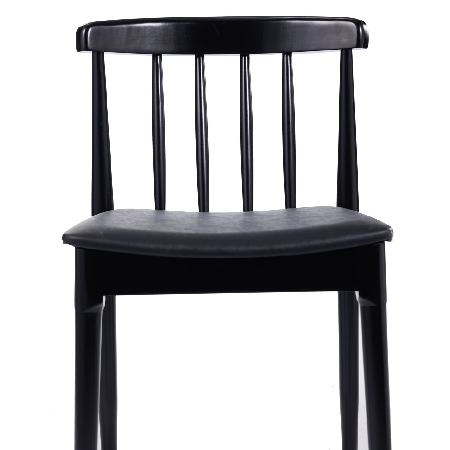Chester Commercial Grade Solid Wood Black Dining Chair with Curved Spindle Backrest and Black Vinyl Seat Black Vinyl Seat/Black Wood Frame