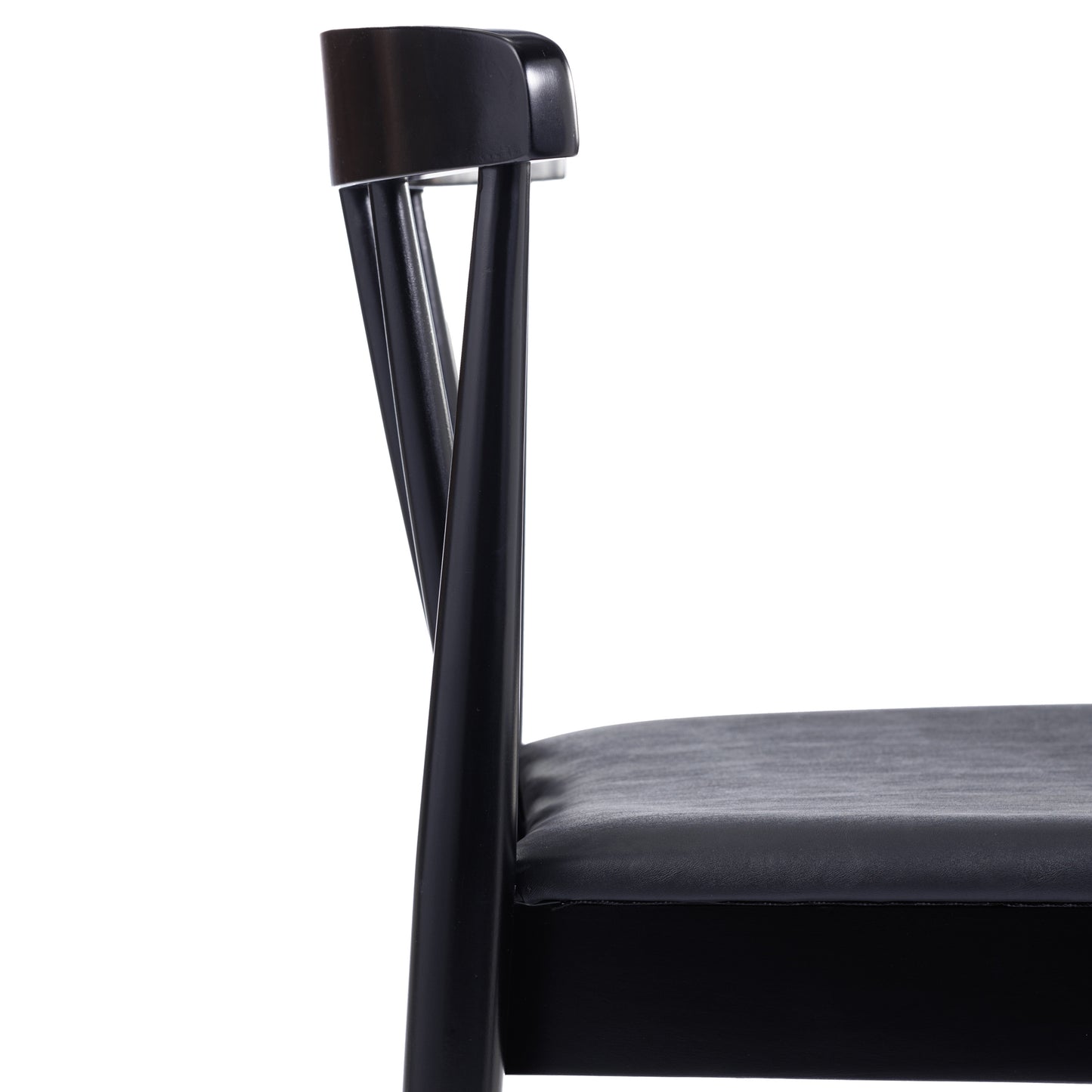 Chester Commercial Grade Solid Wood Black Dining Chair with Curved Spindle Backrest and Black Vinyl Seat Black Vinyl Seat/Black Wood Frame