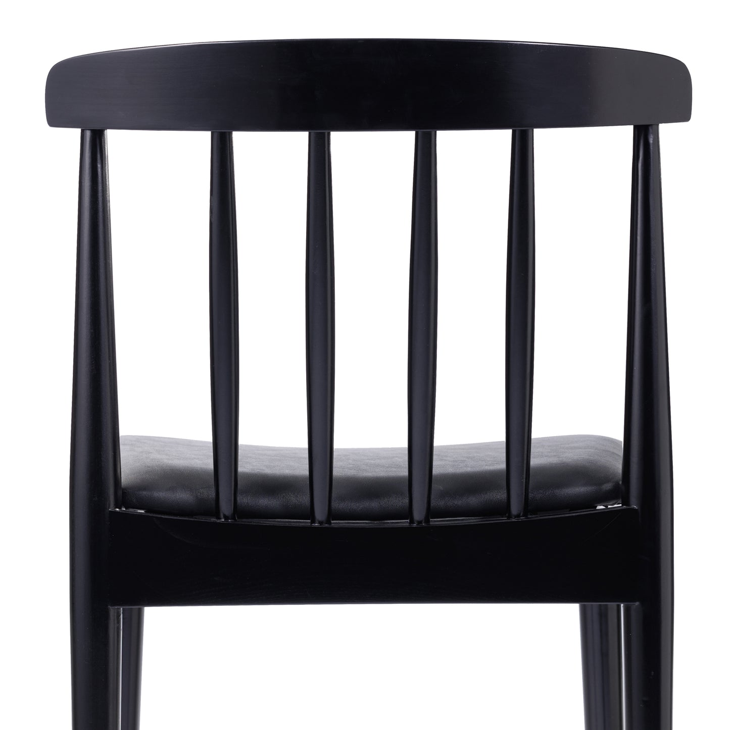 Chester Commercial Grade Solid Wood Black Dining Chair with Curved Spindle Backrest and Black Vinyl Seat Black Vinyl Seat/Black Wood Frame