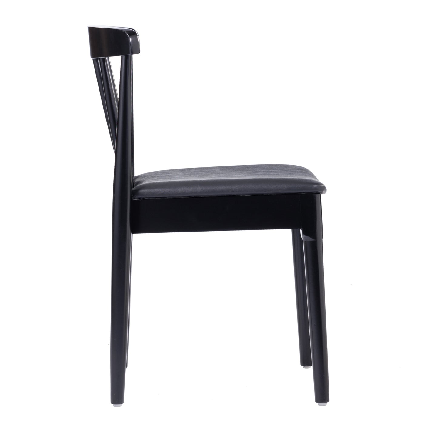 Chester Commercial Grade Solid Wood Black Dining Chair with Curved Spindle Backrest and Black Vinyl Seat Black Vinyl Seat/Black Wood Frame