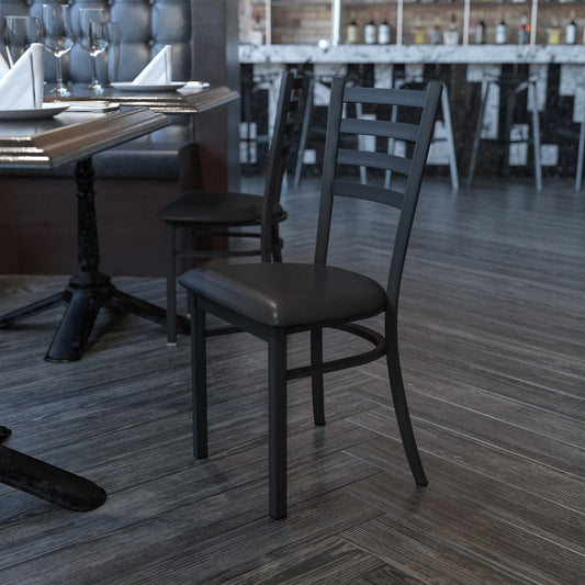 HERCULES Series Black Ladder Back Metal Restaurant Chair - Black Vinyl Seat Black Vinyl Seat/Black Metal Frame