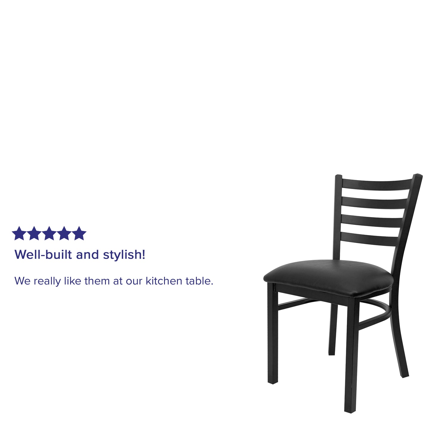 HERCULES Series Black Ladder Back Metal Restaurant Chair - Black Vinyl Seat Black Vinyl Seat/Black Metal Frame