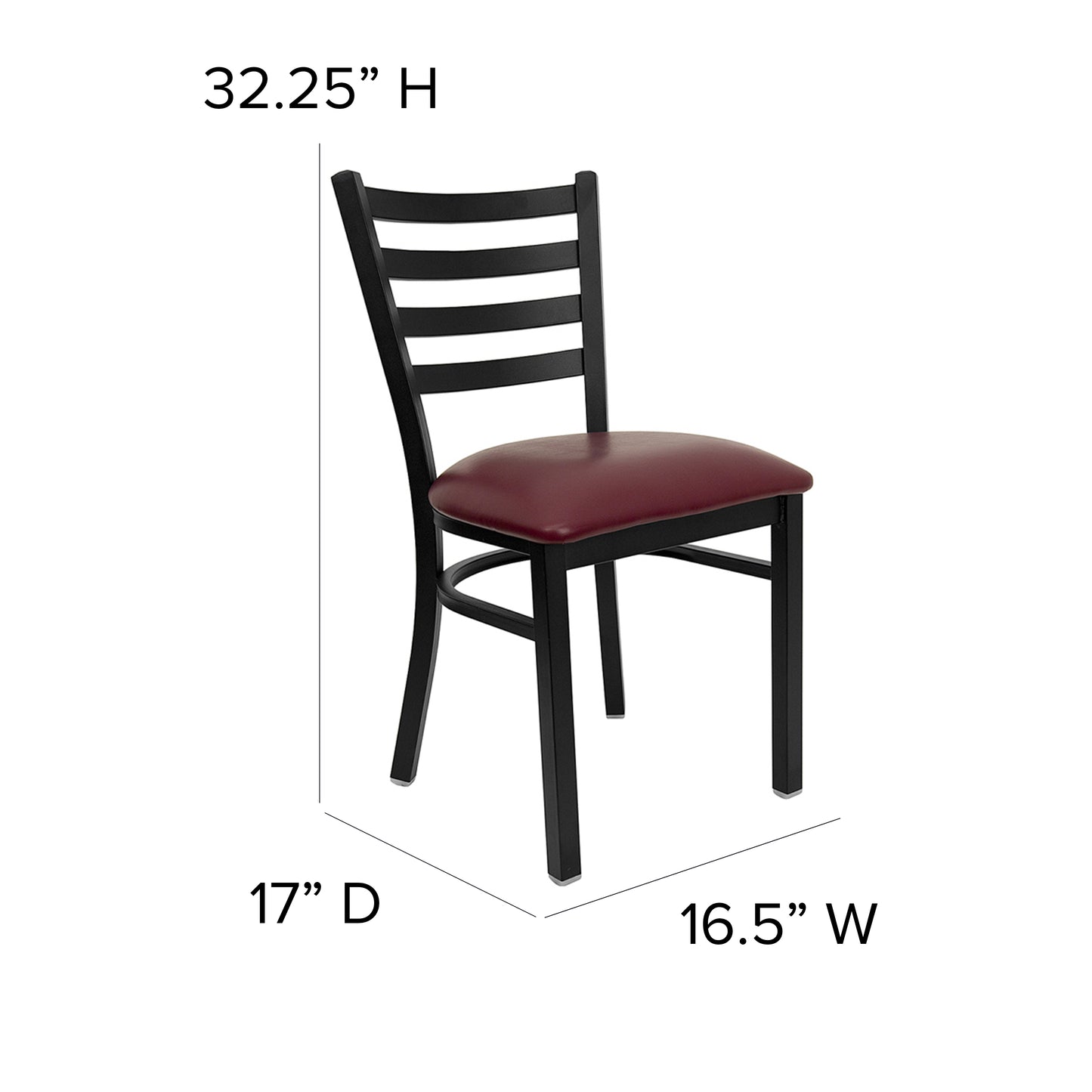 HERCULES Series Black Ladder Back Metal Restaurant Chair - Burgundy Vinyl Seat Burgundy Vinyl Seat/Black Metal Frame