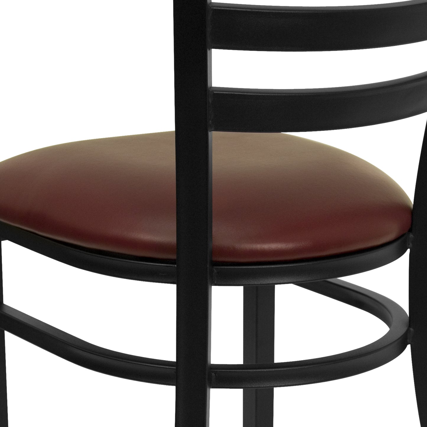 HERCULES Series Black Ladder Back Metal Restaurant Chair - Burgundy Vinyl Seat Burgundy Vinyl Seat/Black Metal Frame