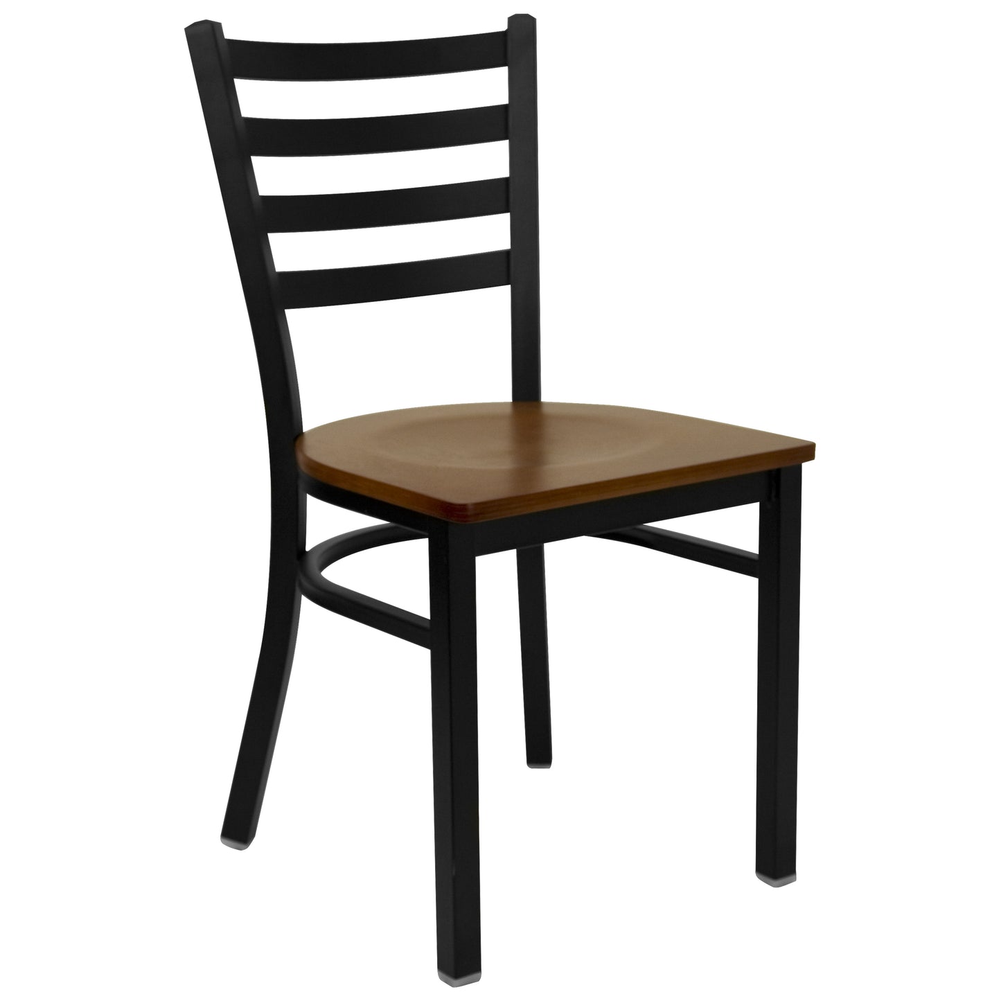 HERCULES Series Black Ladder Back Metal Restaurant Chair - Cherry Wood Seat Cherry Wood Seat/Black Metal Frame