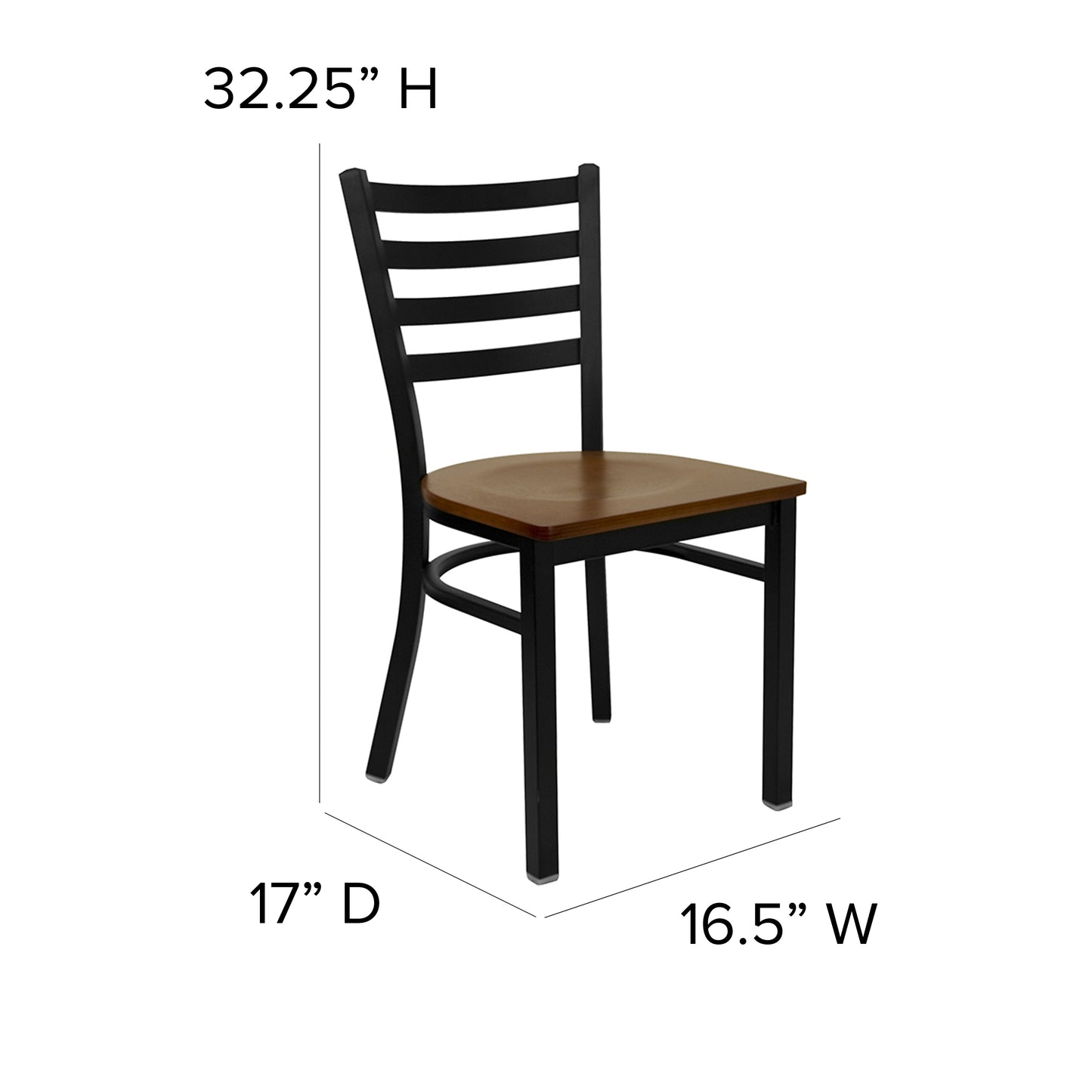 HERCULES Series Black Ladder Back Metal Restaurant Chair - Cherry Wood Seat Cherry Wood Seat/Black Metal Frame