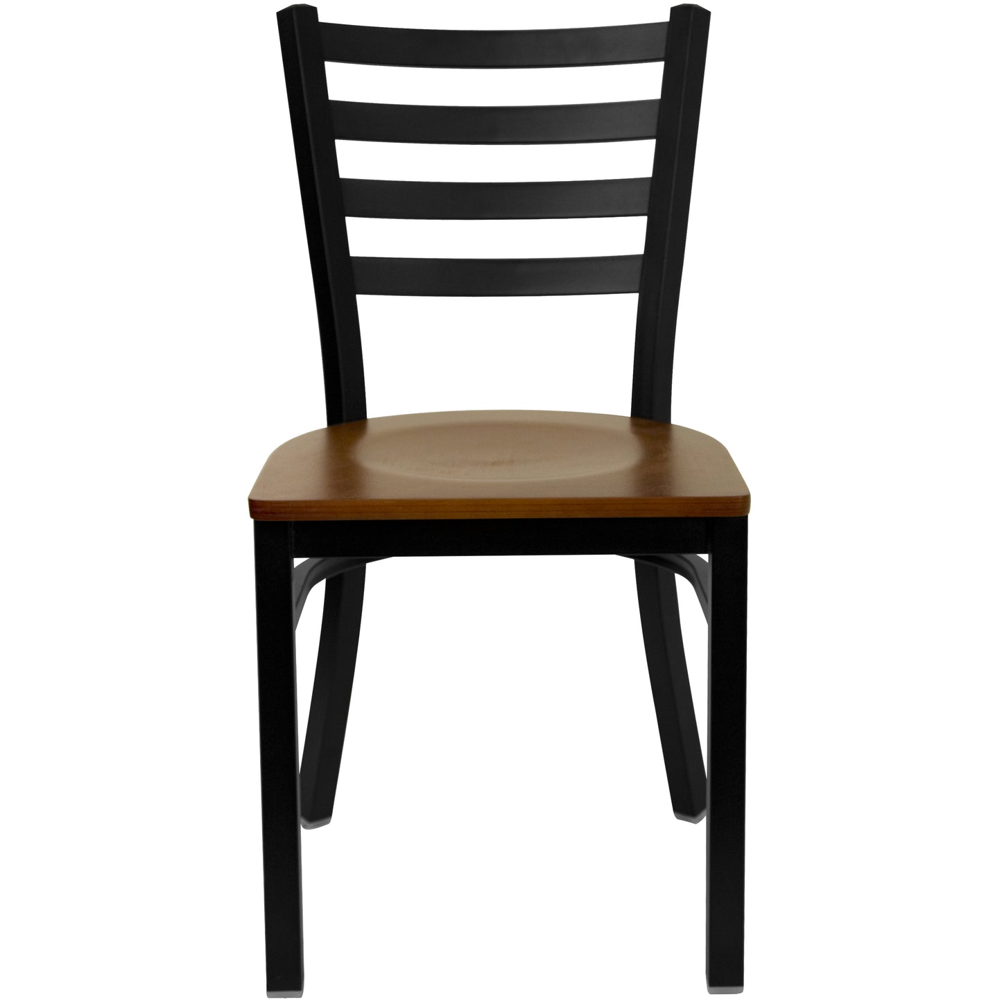 HERCULES Series Black Ladder Back Metal Restaurant Chair - Cherry Wood Seat Cherry Wood Seat/Black Metal Frame