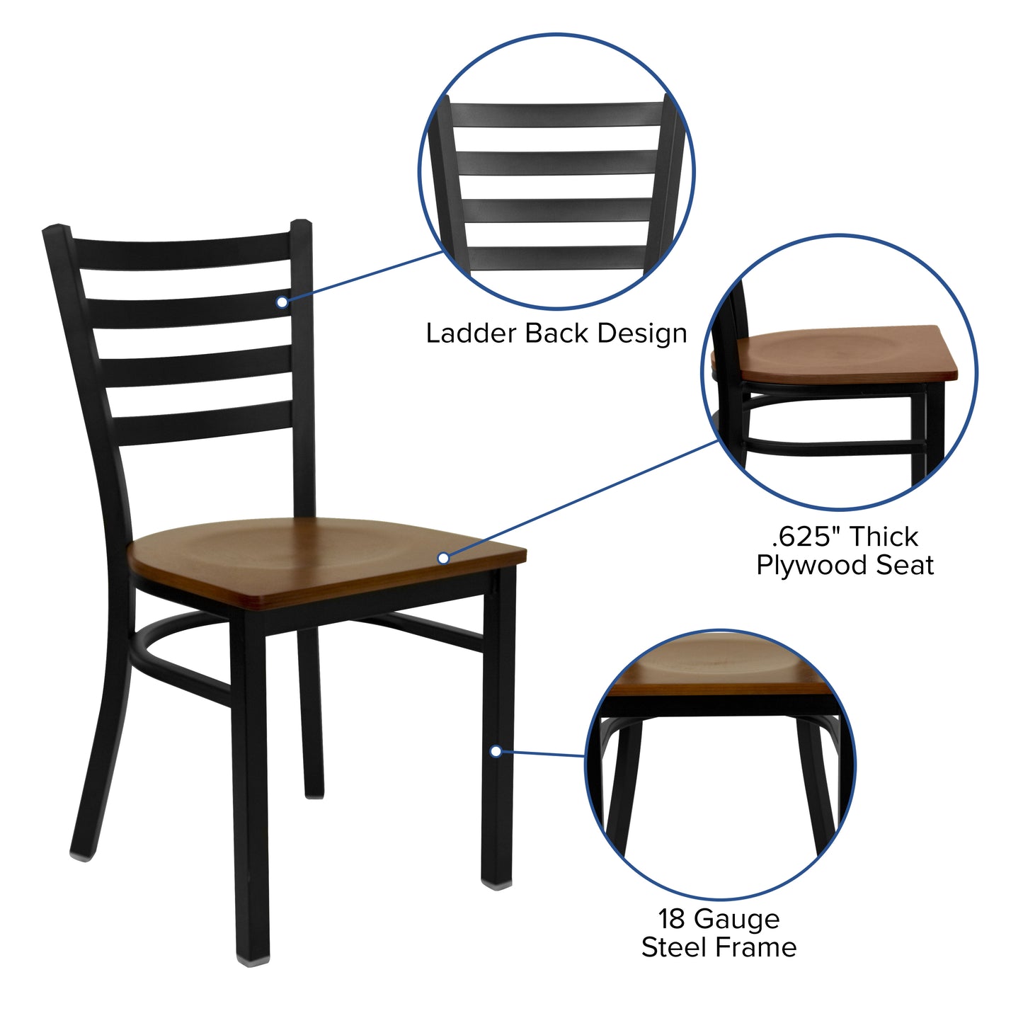 HERCULES Series Black Ladder Back Metal Restaurant Chair - Cherry Wood Seat Cherry Wood Seat/Black Metal Frame