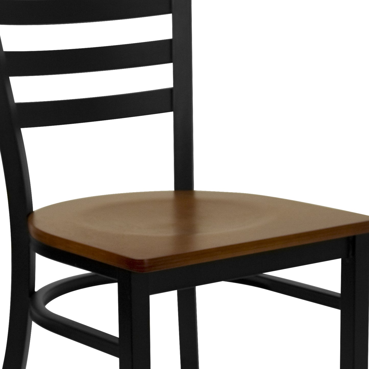 HERCULES Series Black Ladder Back Metal Restaurant Chair - Cherry Wood Seat Cherry Wood Seat/Black Metal Frame