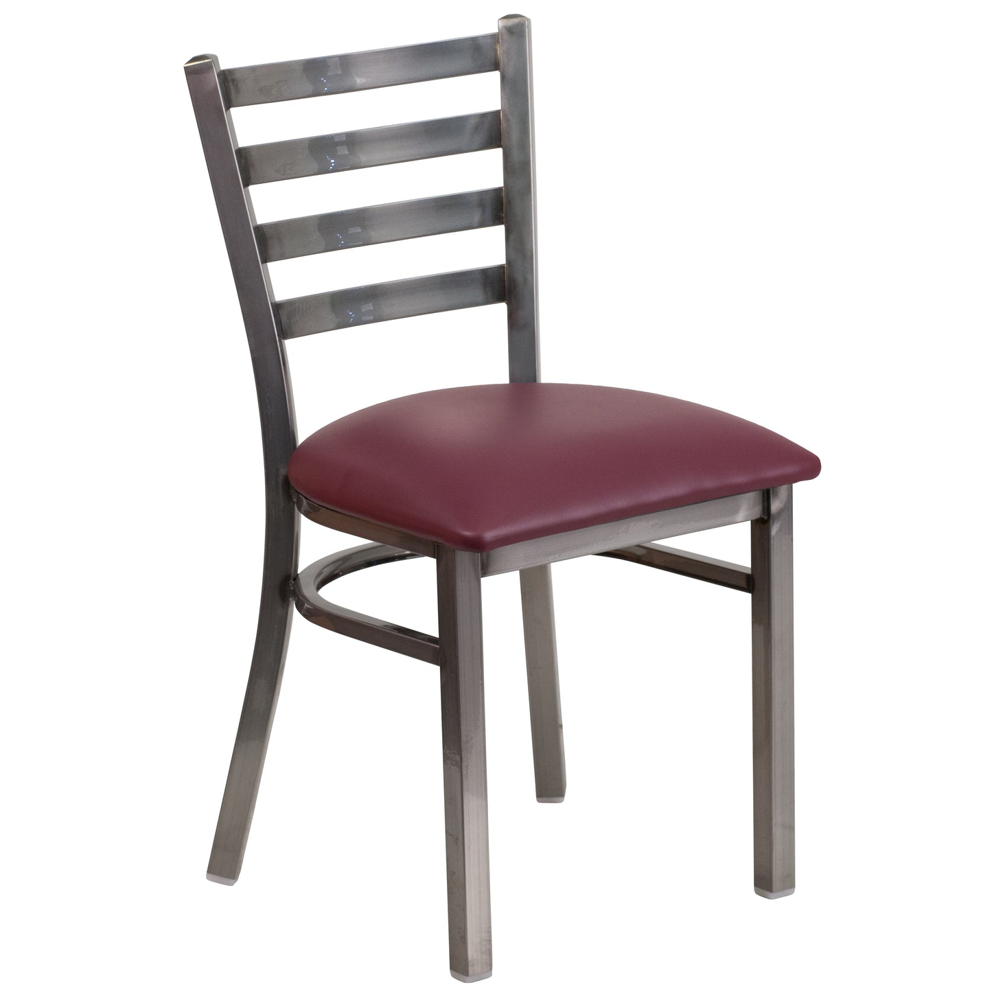 HERCULES Series Silver Antique Finish with Clear Coat Ladder Back Metal Restaurant Chair - Burgundy Vinyl Seat Burgundy Vinyl Seat/Clear Coated Metal Frame