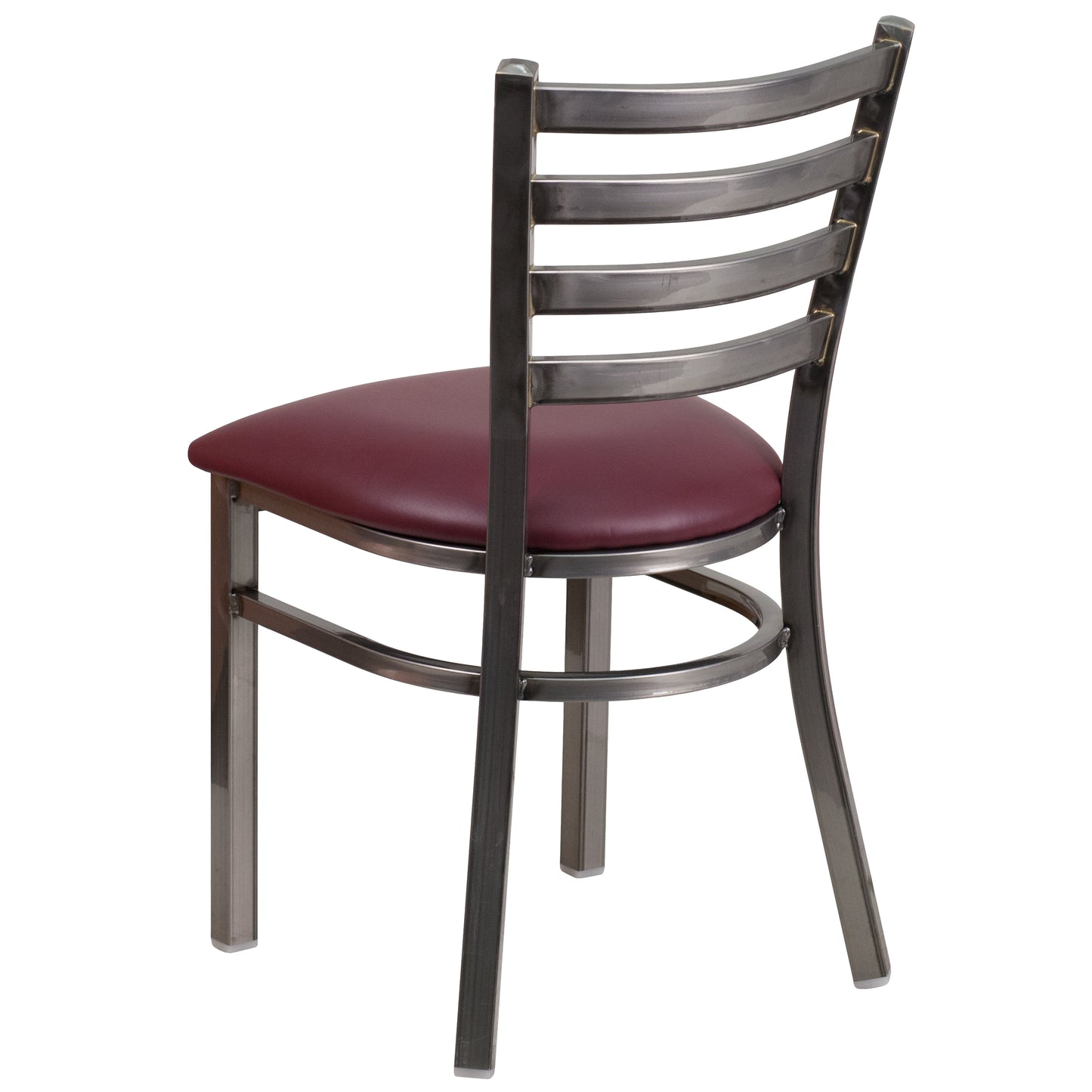 HERCULES Series Silver Antique Finish with Clear Coat Ladder Back Metal Restaurant Chair - Burgundy Vinyl Seat Burgundy Vinyl Seat/Clear Coated Metal Frame