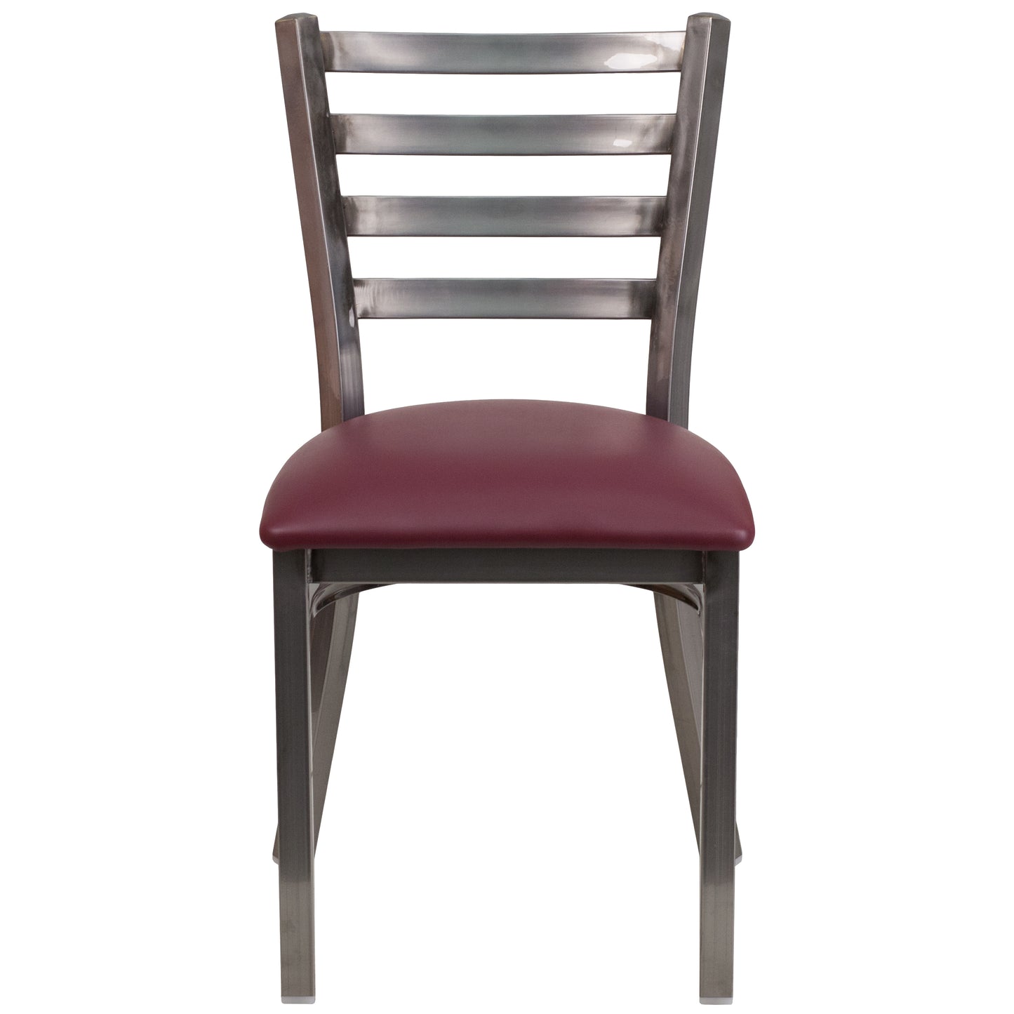 HERCULES Series Silver Antique Finish with Clear Coat Ladder Back Metal Restaurant Chair - Burgundy Vinyl Seat Burgundy Vinyl Seat/Clear Coated Metal Frame