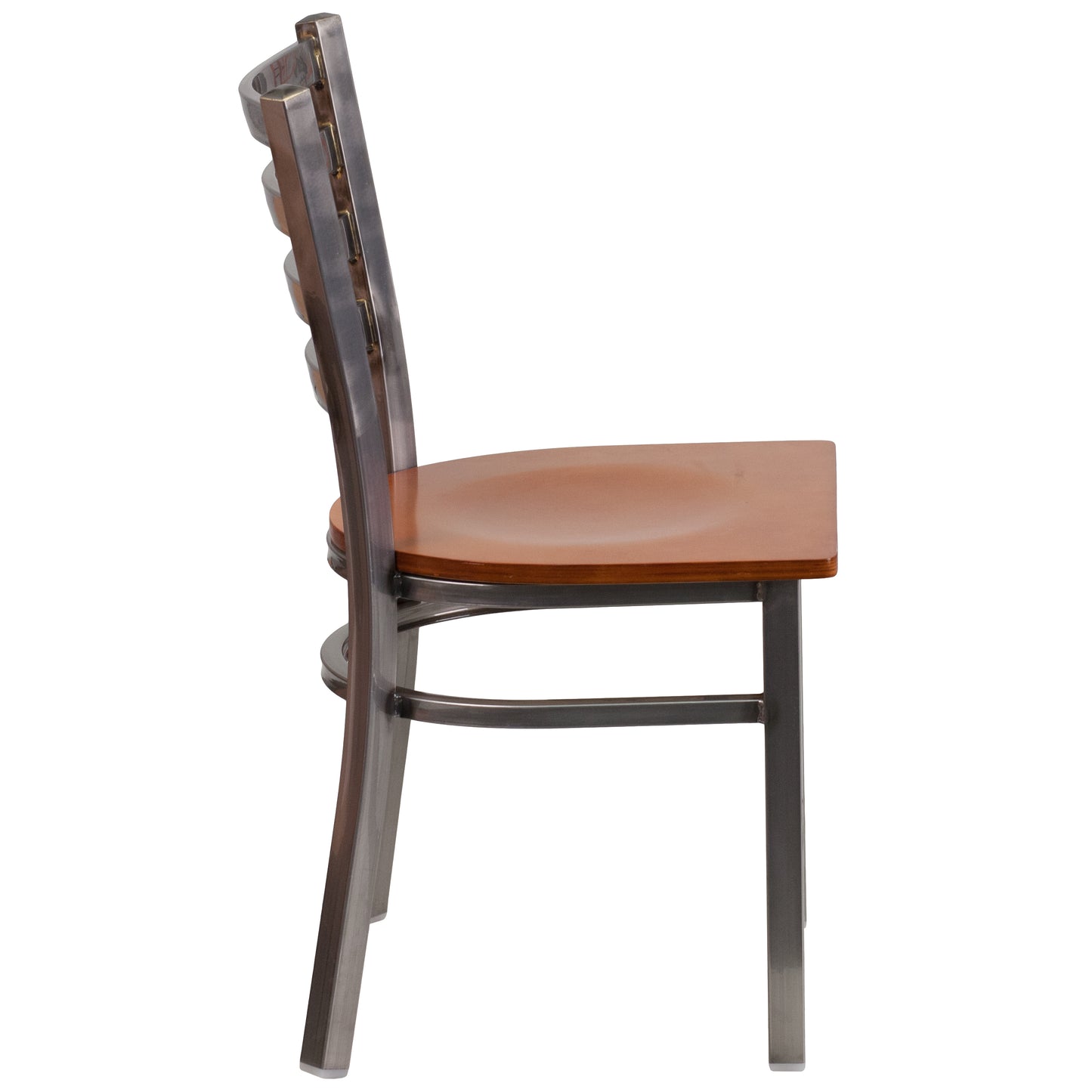 HERCULES Series Silver Antique Finish with Clear Coat Ladder Back Metal Restaurant Chair - Cherry Wood Seat Cherry Wood Seat/Clear Coated Metal Frame