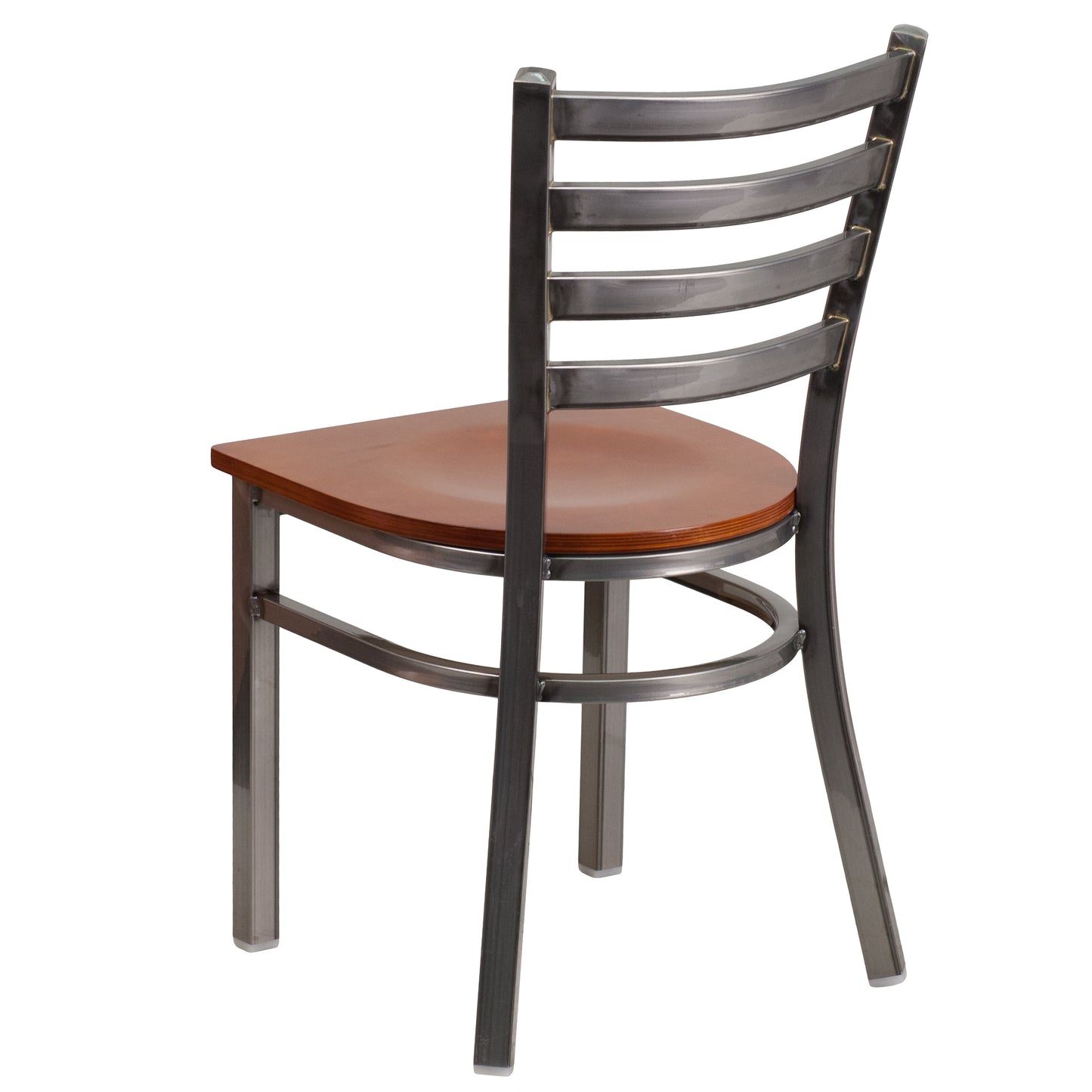 HERCULES Series Silver Antique Finish with Clear Coat Ladder Back Metal Restaurant Chair - Cherry Wood Seat Cherry Wood Seat/Clear Coated Metal Frame