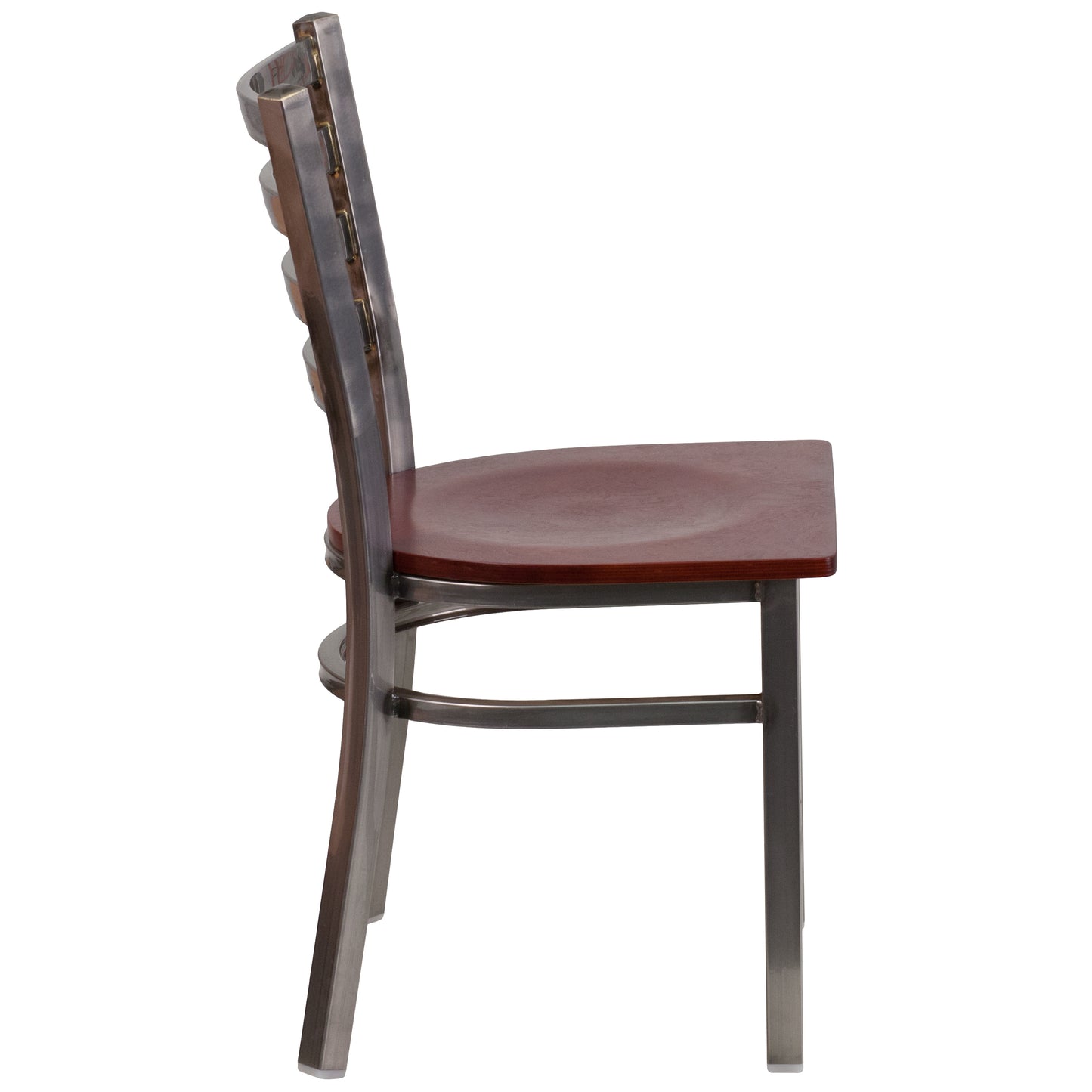 HERCULES Series Silver Antique Finish with Clear Coat Ladder Back Metal Restaurant Chair - Mahogany Wood Seat Mahogany Wood Seat/Clear Coated Metal Frame
