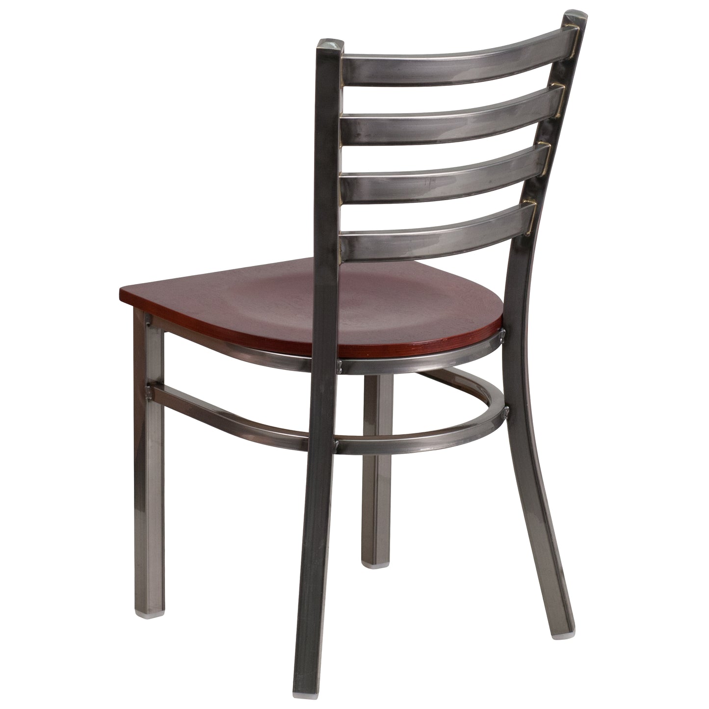 HERCULES Series Silver Antique Finish with Clear Coat Ladder Back Metal Restaurant Chair - Mahogany Wood Seat Mahogany Wood Seat/Clear Coated Metal Frame