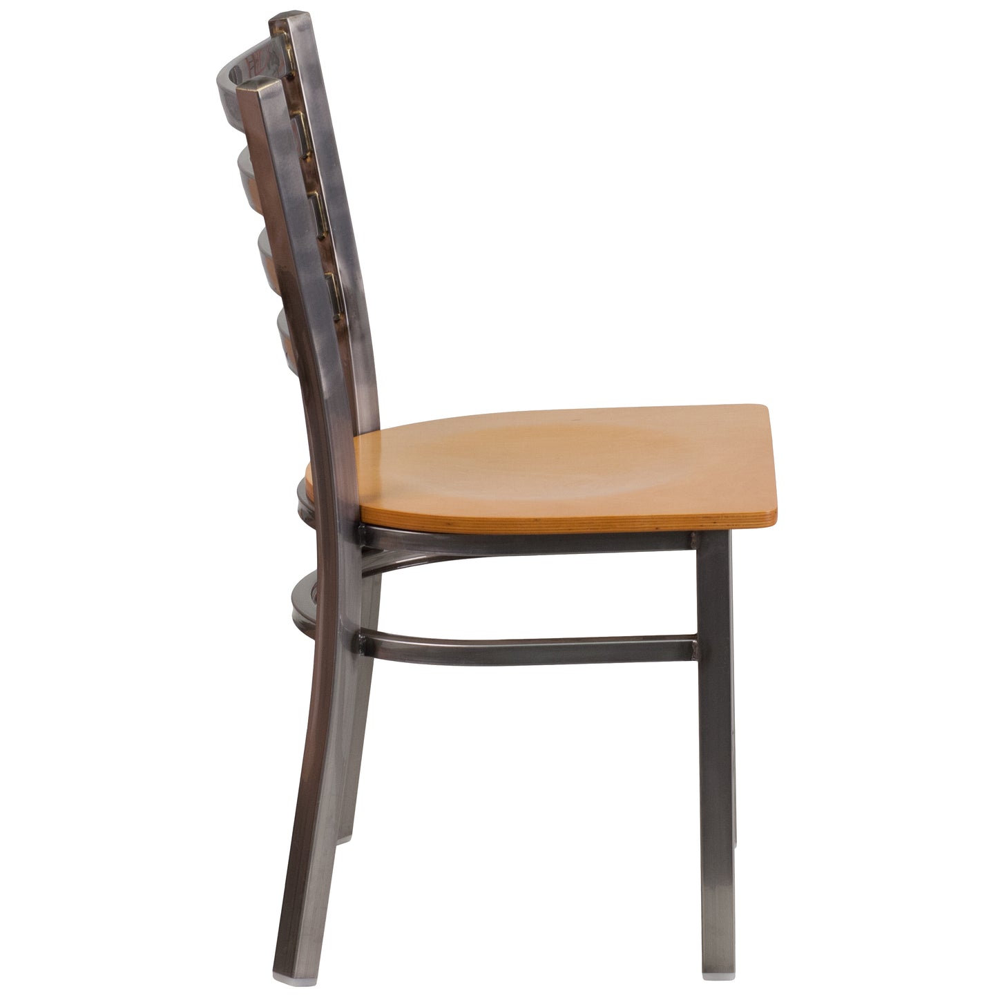 HERCULES Series Silver Antique Finish with Clear Coat Ladder Back Metal Restaurant Chair - Natural Wood Seat Natural Wood Seat/Clear Coated Metal Frame