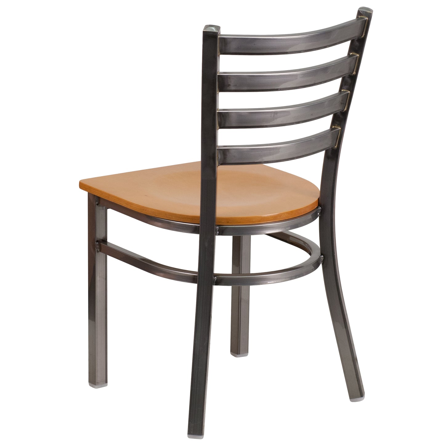 HERCULES Series Silver Antique Finish with Clear Coat Ladder Back Metal Restaurant Chair - Natural Wood Seat Natural Wood Seat/Clear Coated Metal Frame