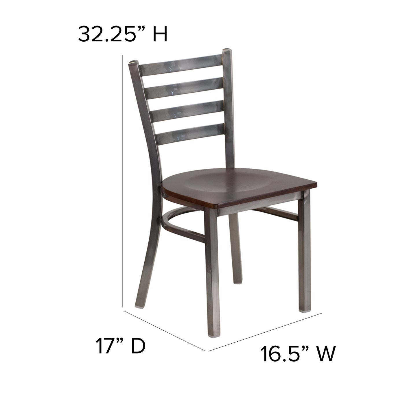 HERCULES Series Silver Antique Finish with Clear Coat Ladder Back Metal Restaurant Chair - Walnut Wood Seat Walnut Wood Seat/Clear Coated Metal Frame XU-DG694BLAD-CLR-WALW-GG