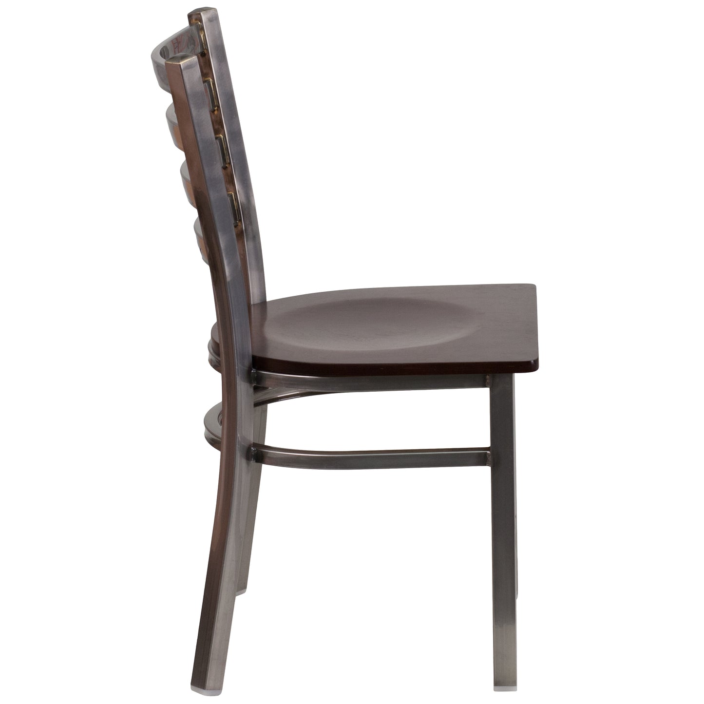 HERCULES Series Silver Antique Finish with Clear Coat Ladder Back Metal Restaurant Chair - Walnut Wood Seat Walnut Wood Seat/Clear Coated Metal Frame XU-DG694BLAD-CLR-WALW-GG