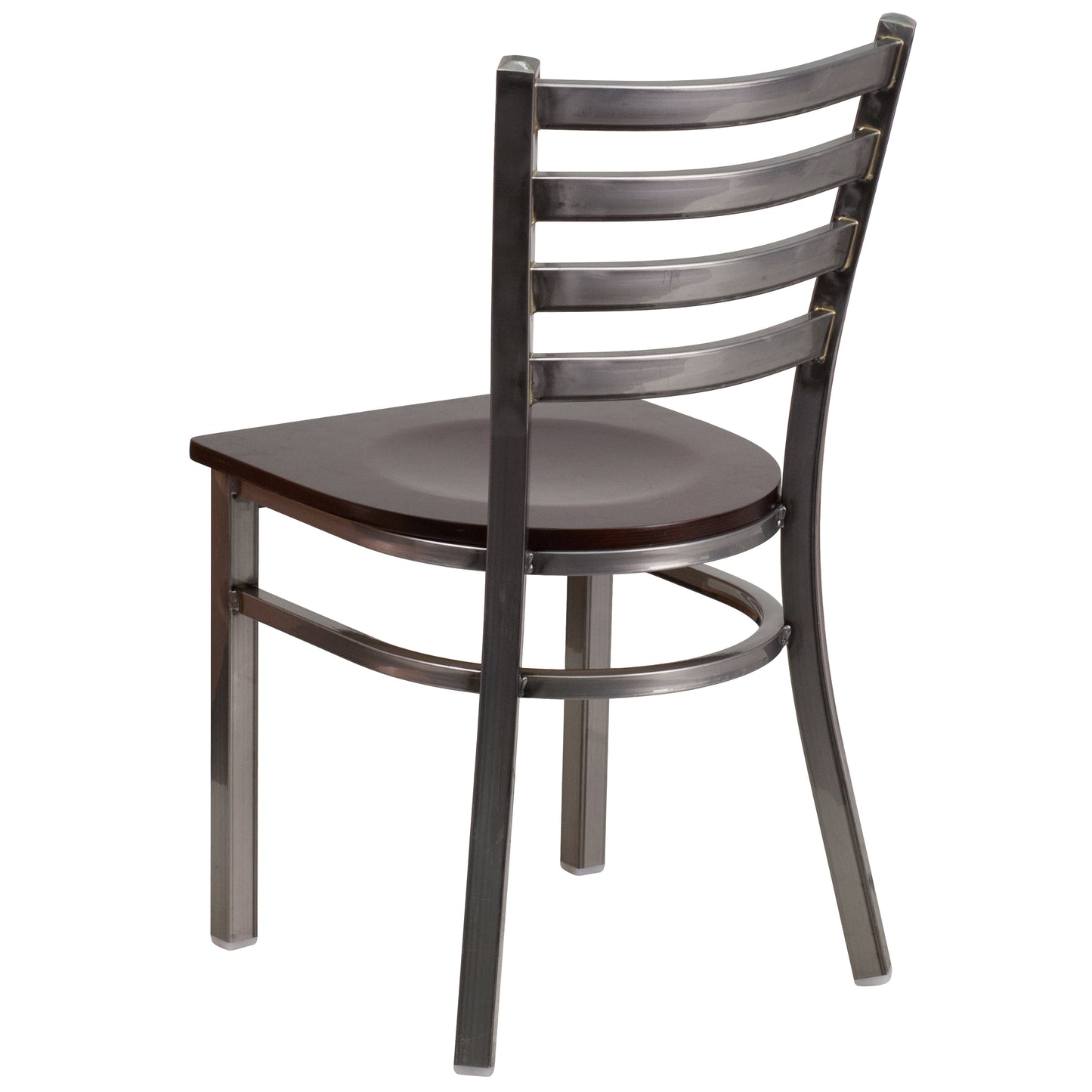 HERCULES Series Silver Antique Finish with Clear Coat Ladder Back Metal Restaurant Chair - Walnut Wood Seat Walnut Wood Seat/Clear Coated Metal Frame XU-DG694BLAD-CLR-WALW-GG