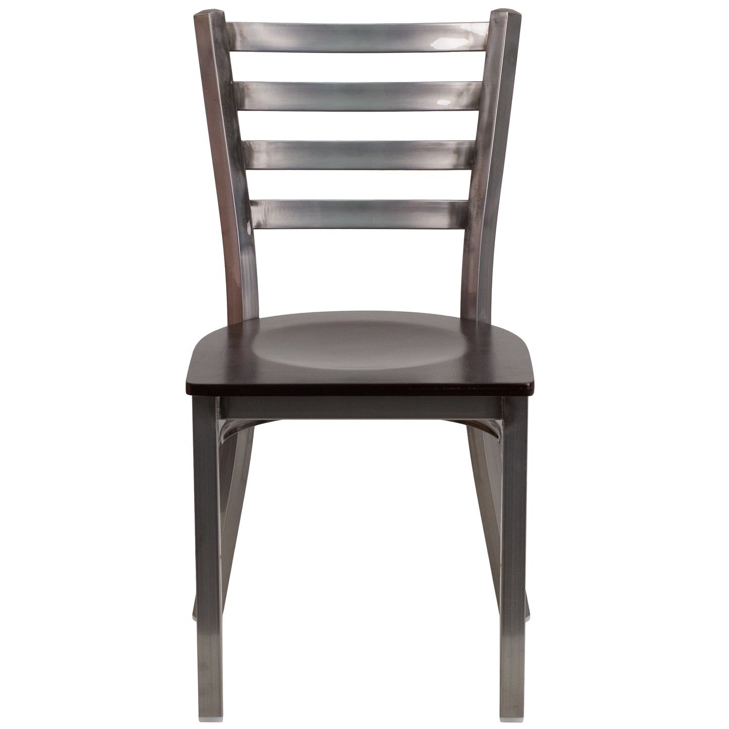 HERCULES Series Silver Antique Finish with Clear Coat Ladder Back Metal Restaurant Chair - Walnut Wood Seat Walnut Wood Seat/Clear Coated Metal Frame XU-DG694BLAD-CLR-WALW-GG