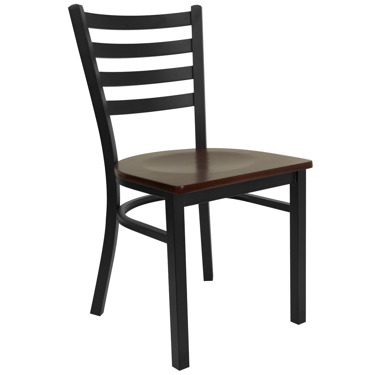 HERCULES Series Black Ladder Back Metal Restaurant Chair - Mahogany Wood Seat Mahogany Wood Seat/Black Metal Frame