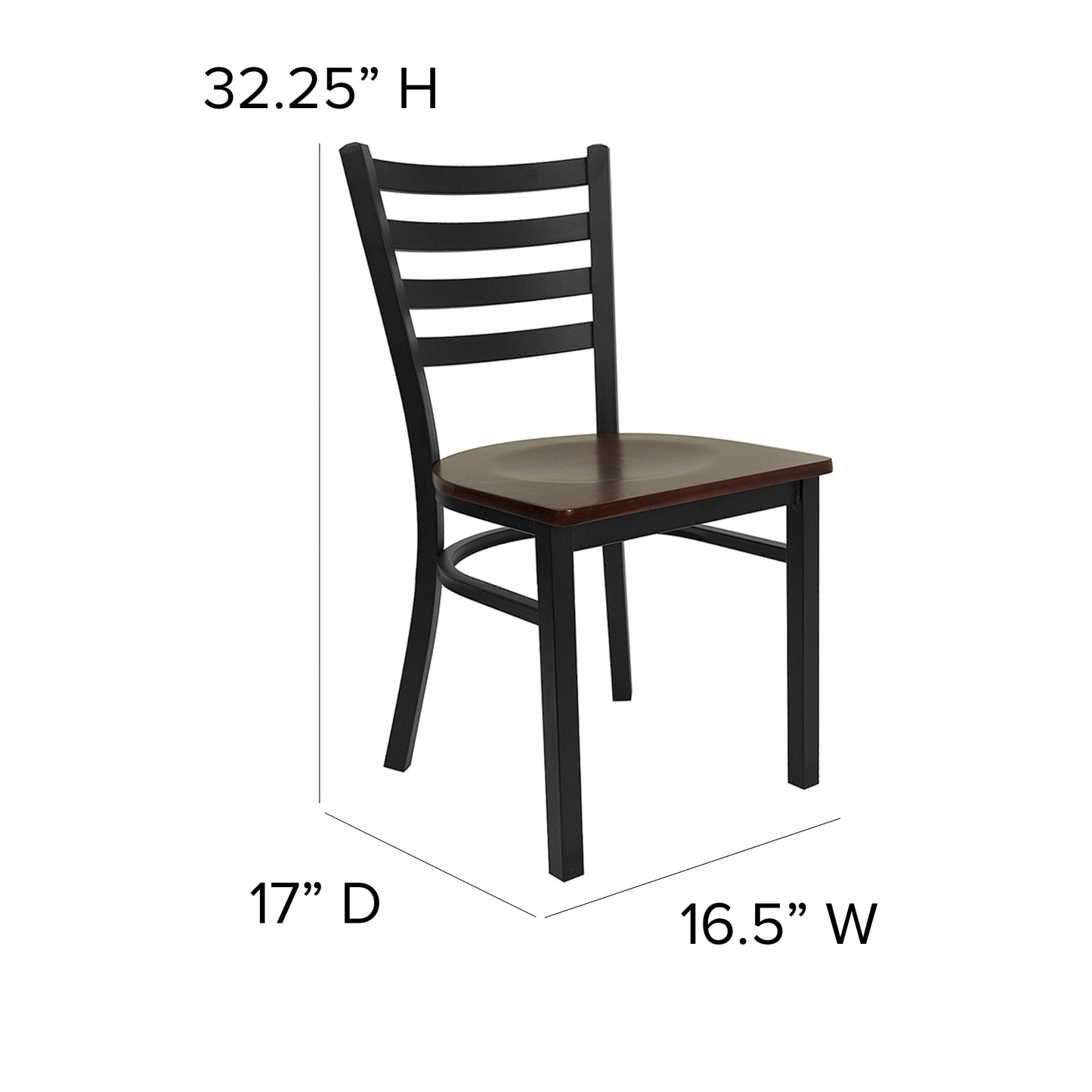 HERCULES Series Black Ladder Back Metal Restaurant Chair - Mahogany Wood Seat Mahogany Wood Seat/Black Metal Frame