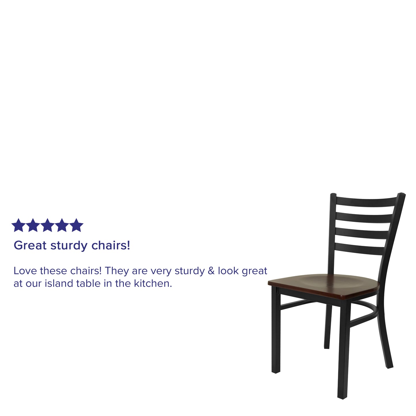 HERCULES Series Black Ladder Back Metal Restaurant Chair - Mahogany Wood Seat Mahogany Wood Seat/Black Metal Frame