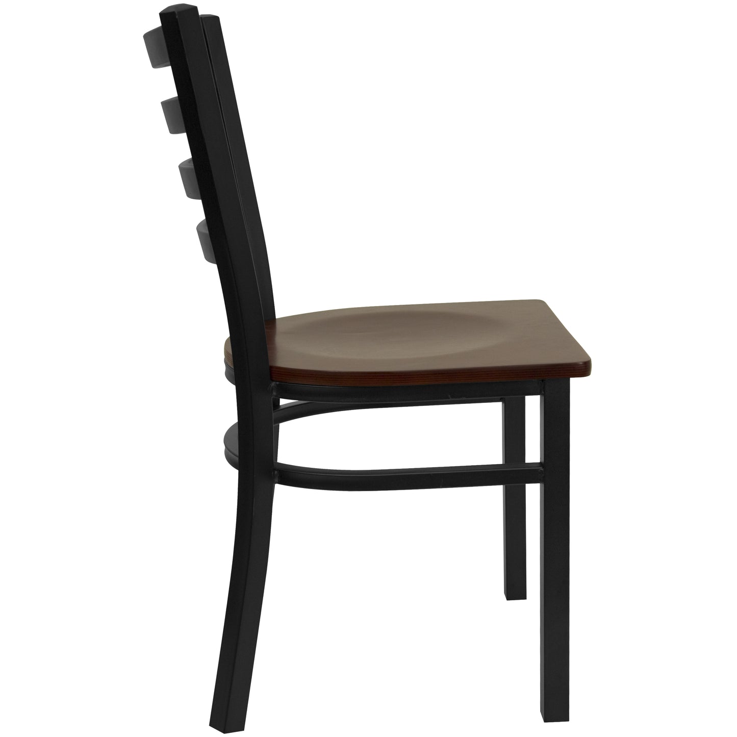 HERCULES Series Black Ladder Back Metal Restaurant Chair - Mahogany Wood Seat Mahogany Wood Seat/Black Metal Frame