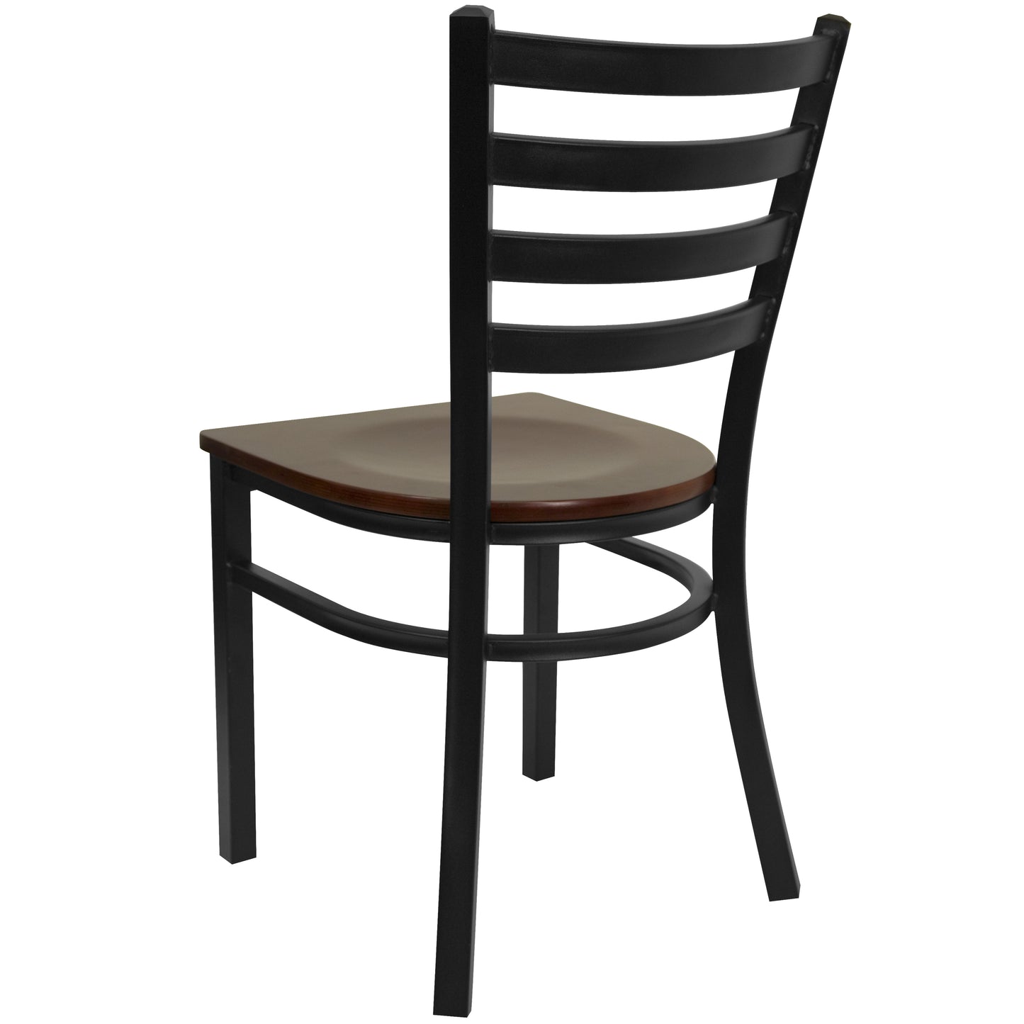 HERCULES Series Black Ladder Back Metal Restaurant Chair - Mahogany Wood Seat Mahogany Wood Seat/Black Metal Frame