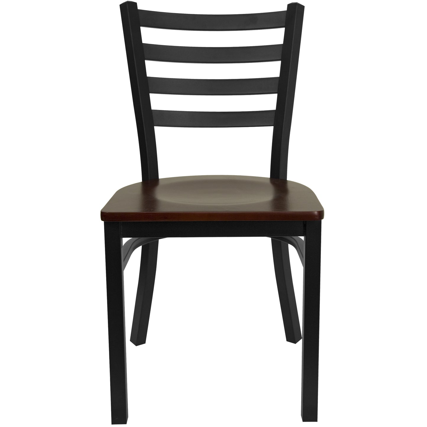 HERCULES Series Black Ladder Back Metal Restaurant Chair - Mahogany Wood Seat Mahogany Wood Seat/Black Metal Frame