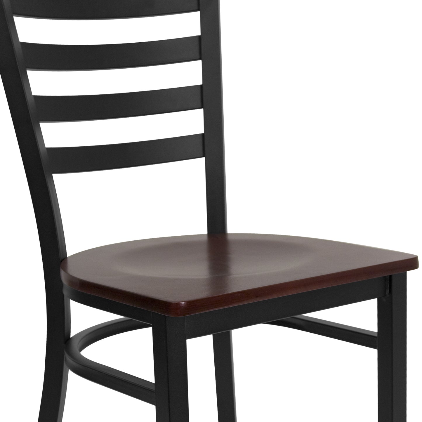 HERCULES Series Black Ladder Back Metal Restaurant Chair - Mahogany Wood Seat Mahogany Wood Seat/Black Metal Frame