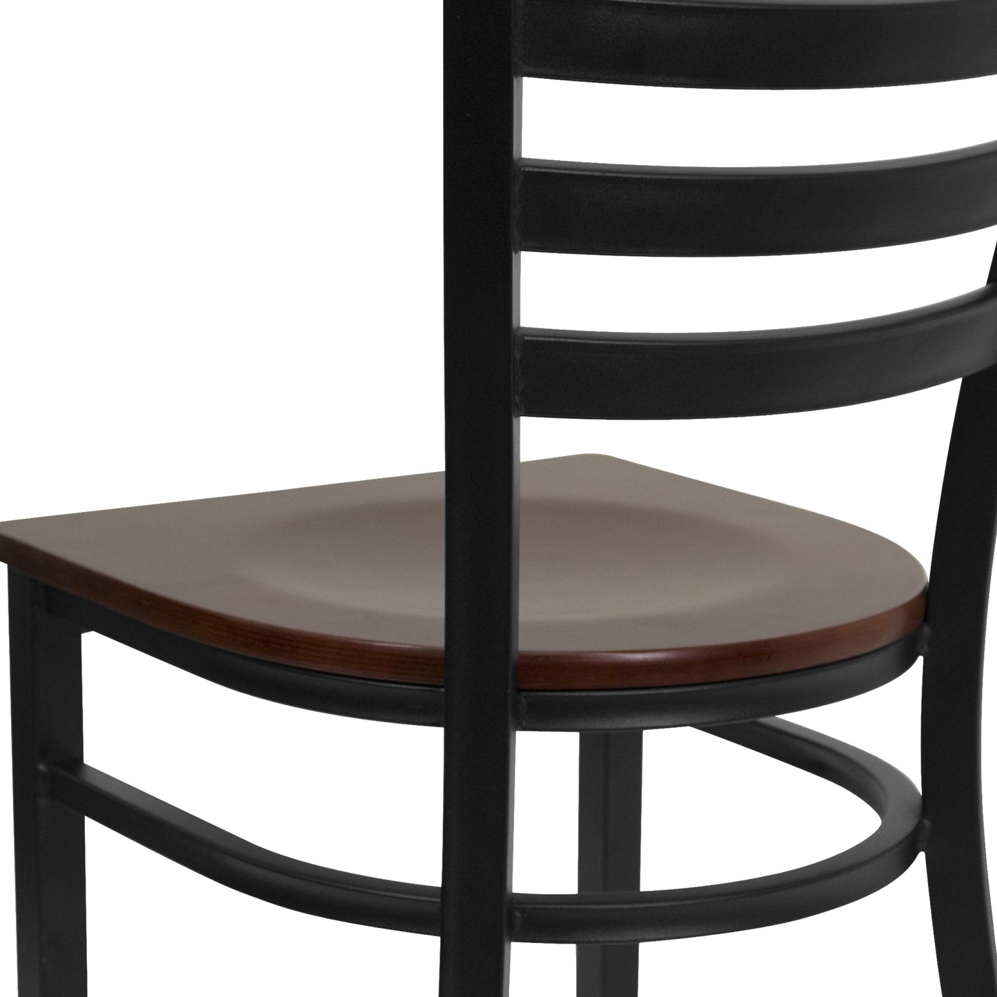 HERCULES Series Black Ladder Back Metal Restaurant Chair - Mahogany Wood Seat Mahogany Wood Seat/Black Metal Frame