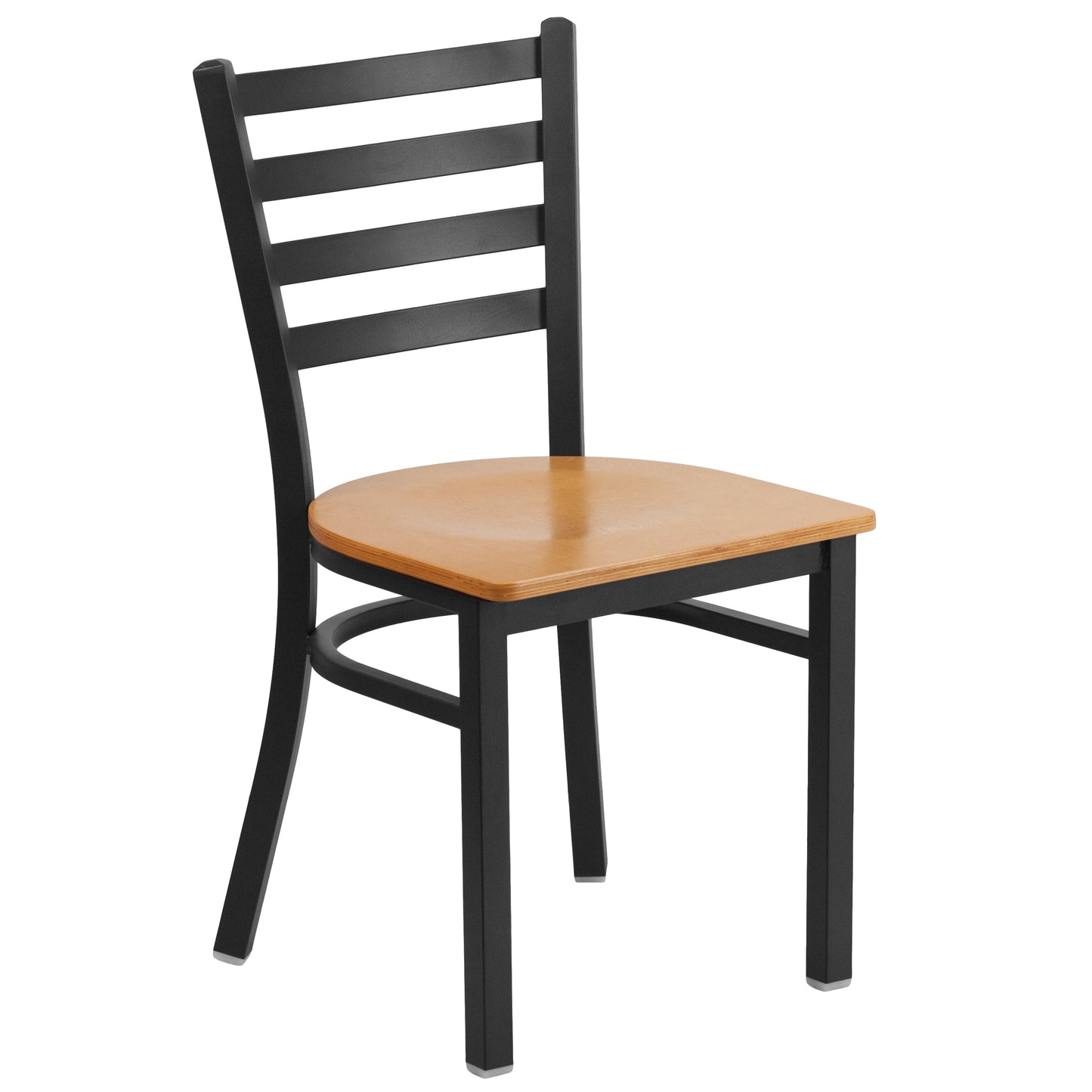 HERCULES Series Black Ladder Back Metal Restaurant Chair - Natural Wood Seat Natural Wood Seat/Black Metal Frame