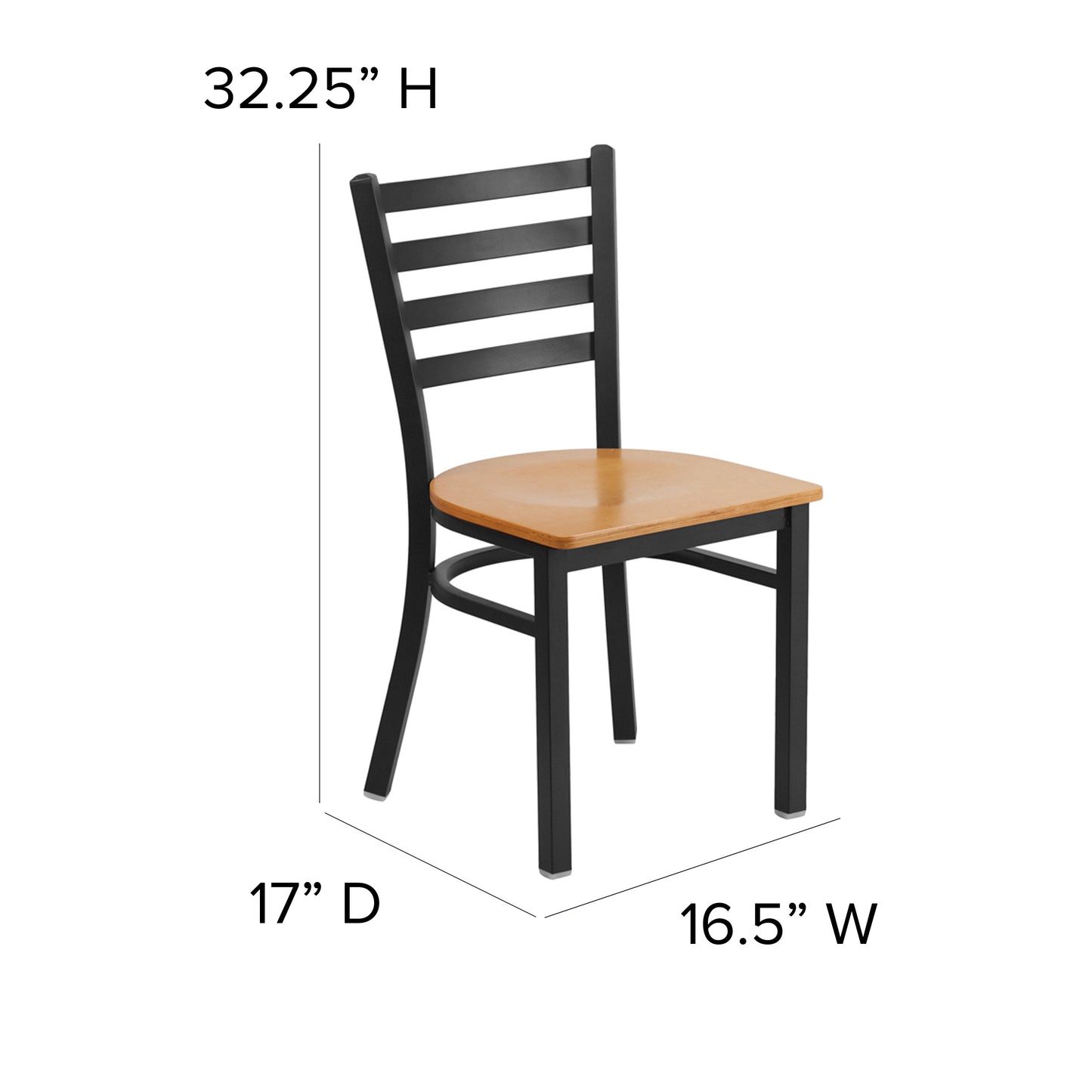 HERCULES Series Black Ladder Back Metal Restaurant Chair - Natural Wood Seat Natural Wood Seat/Black Metal Frame