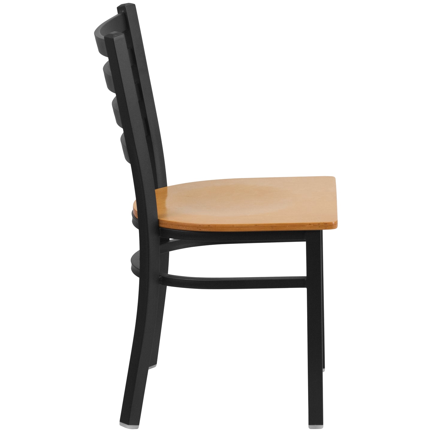 HERCULES Series Black Ladder Back Metal Restaurant Chair - Natural Wood Seat Natural Wood Seat/Black Metal Frame