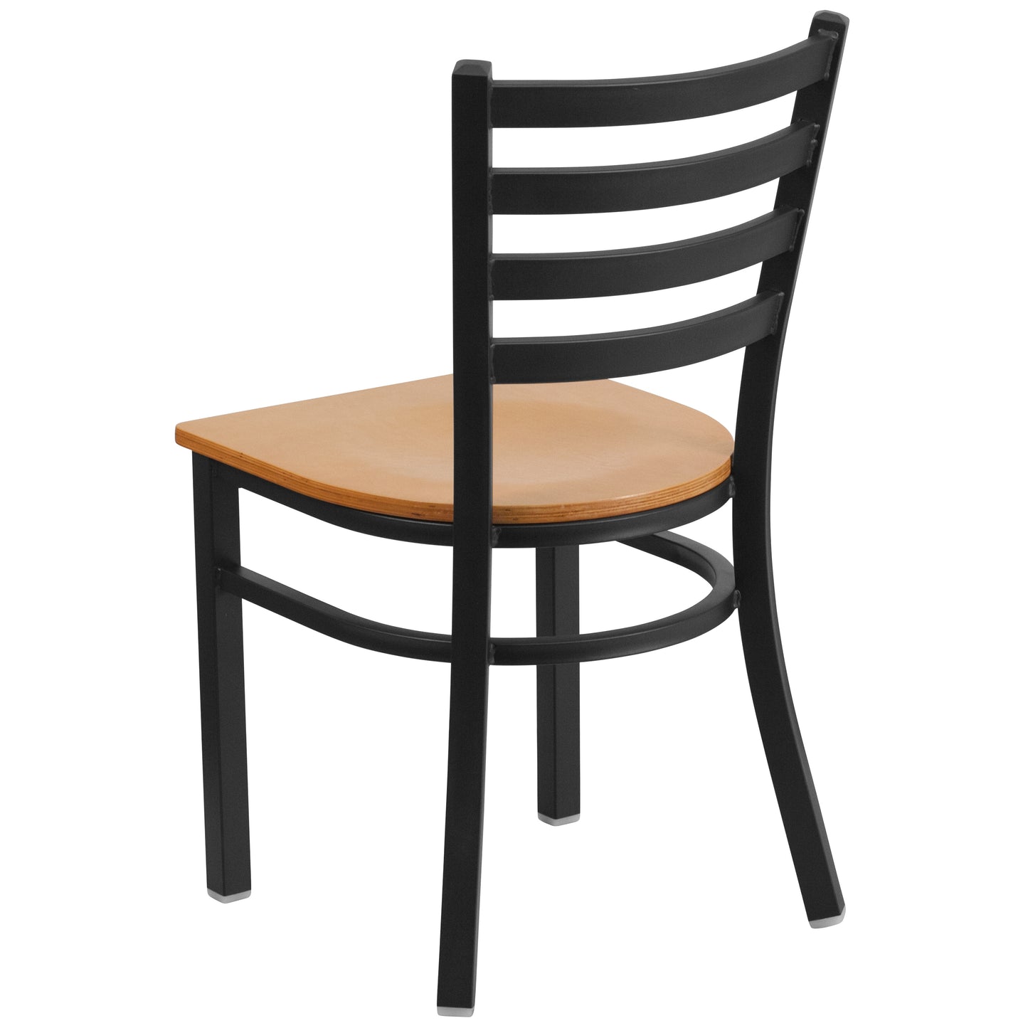 HERCULES Series Black Ladder Back Metal Restaurant Chair - Natural Wood Seat Natural Wood Seat/Black Metal Frame
