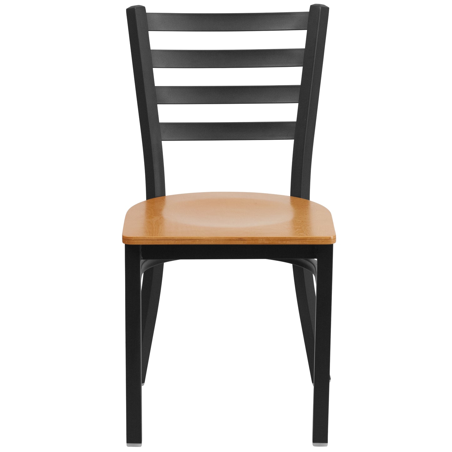 HERCULES Series Black Ladder Back Metal Restaurant Chair - Natural Wood Seat Natural Wood Seat/Black Metal Frame