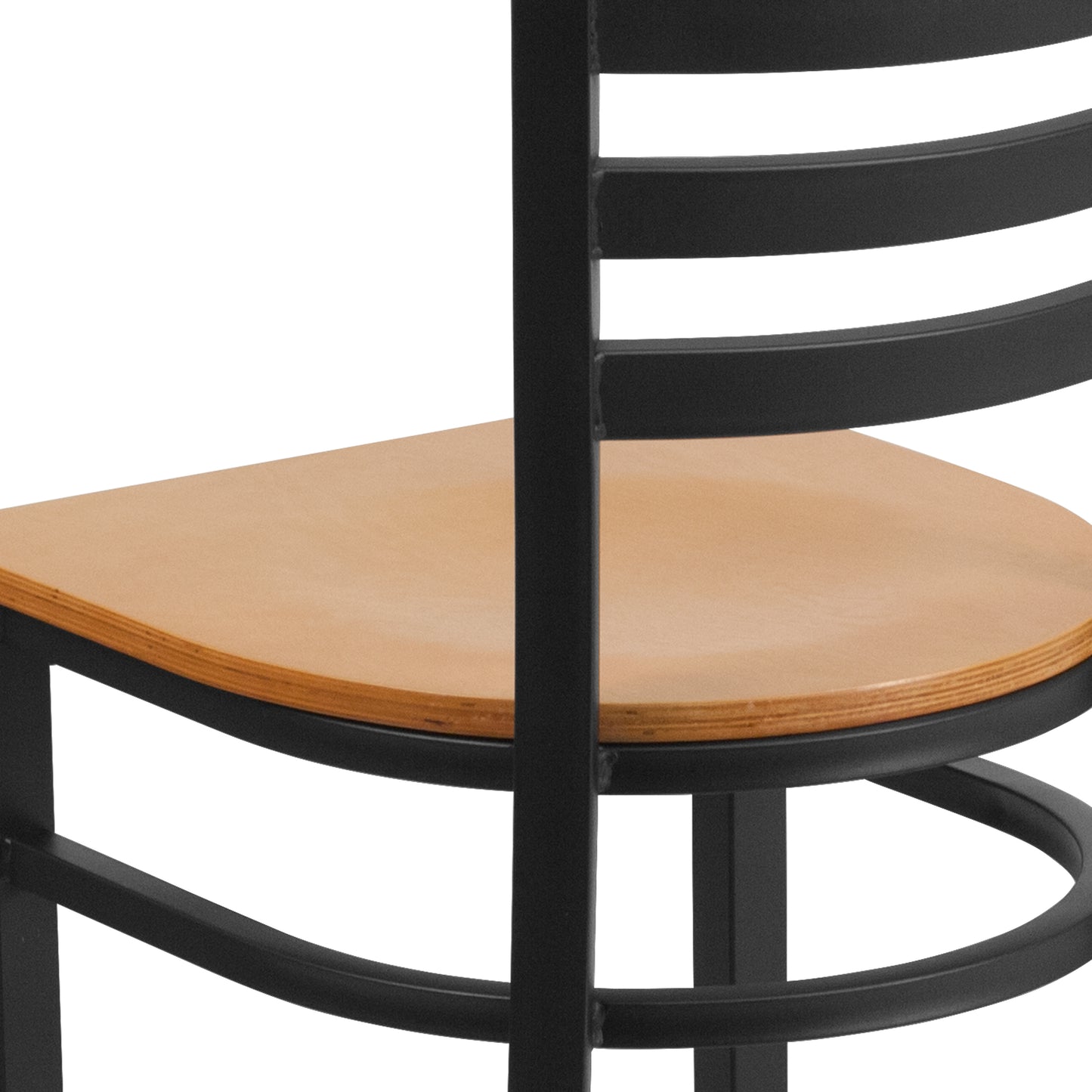 HERCULES Series Black Ladder Back Metal Restaurant Chair - Natural Wood Seat Natural Wood Seat/Black Metal Frame