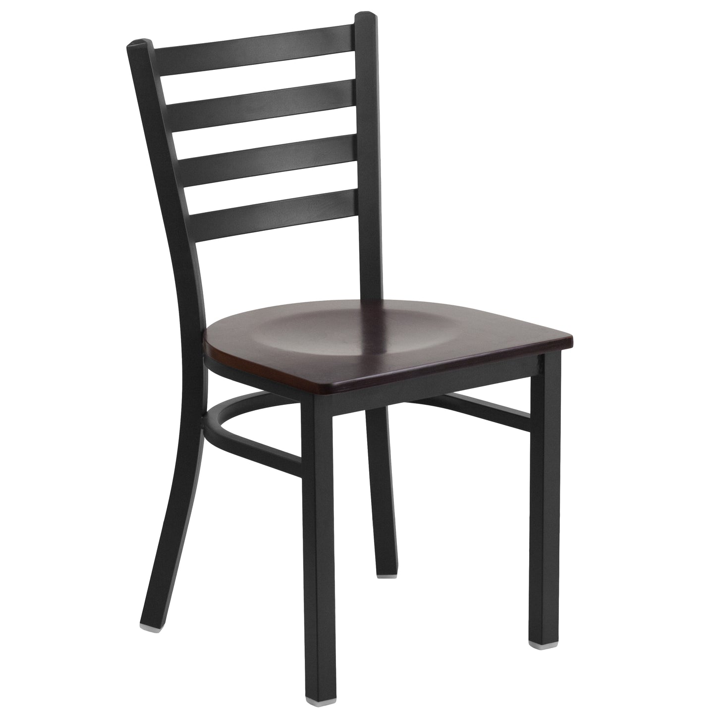 HERCULES Series Black Ladder Back Metal Restaurant Chair - Walnut Wood Seat Walnut Wood Seat/Black Metal Frame